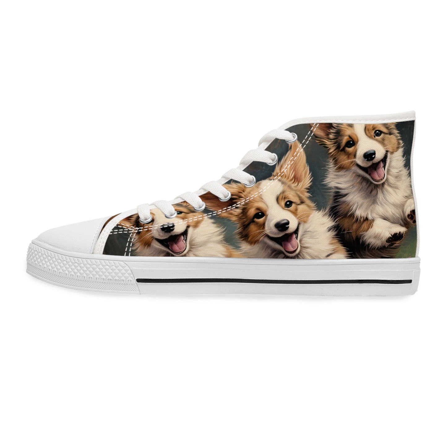 Corgi Pouncing Puppies Print Women's High Top Casual Canvas Sneakers