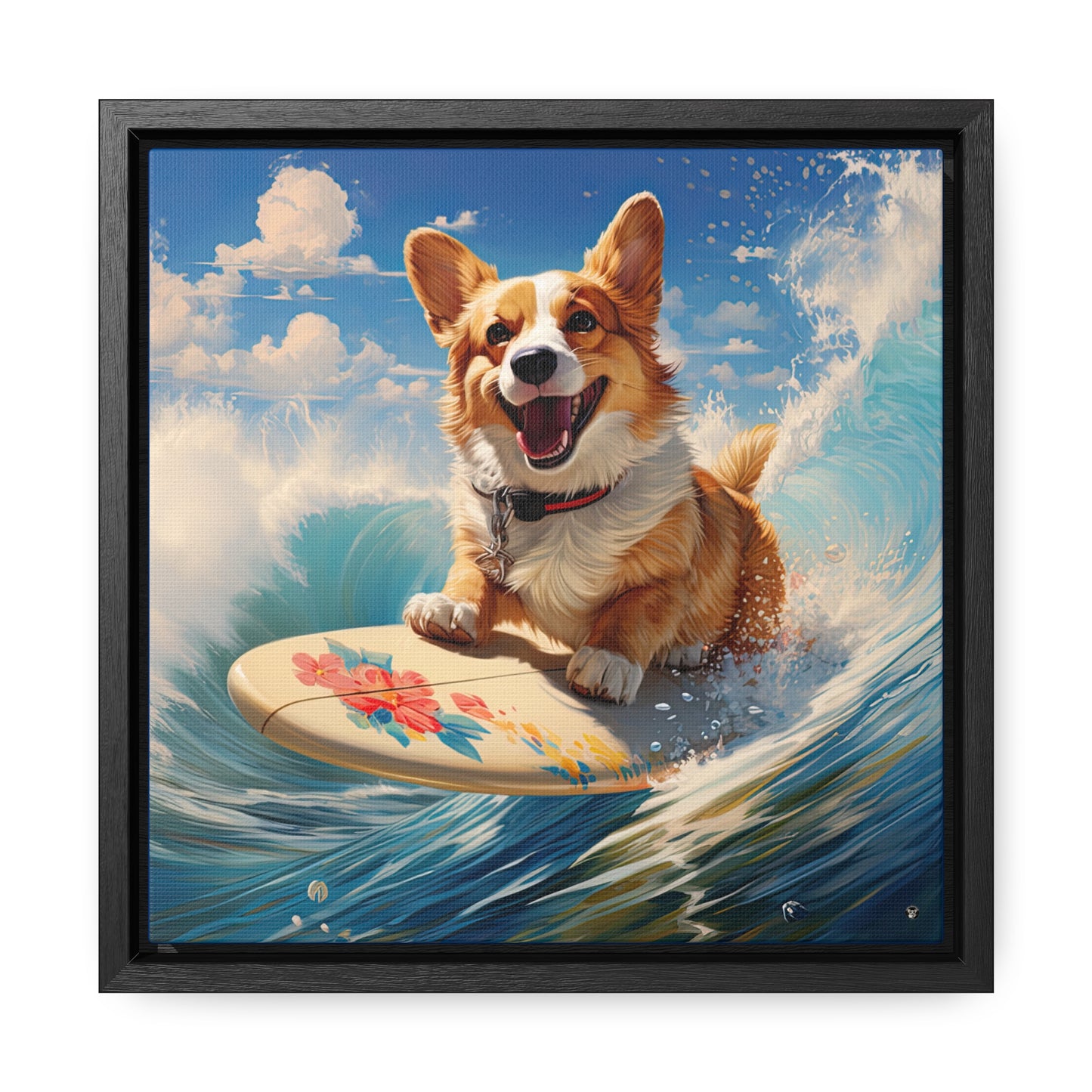 Cowabunga Corgi - Framed on Canvas