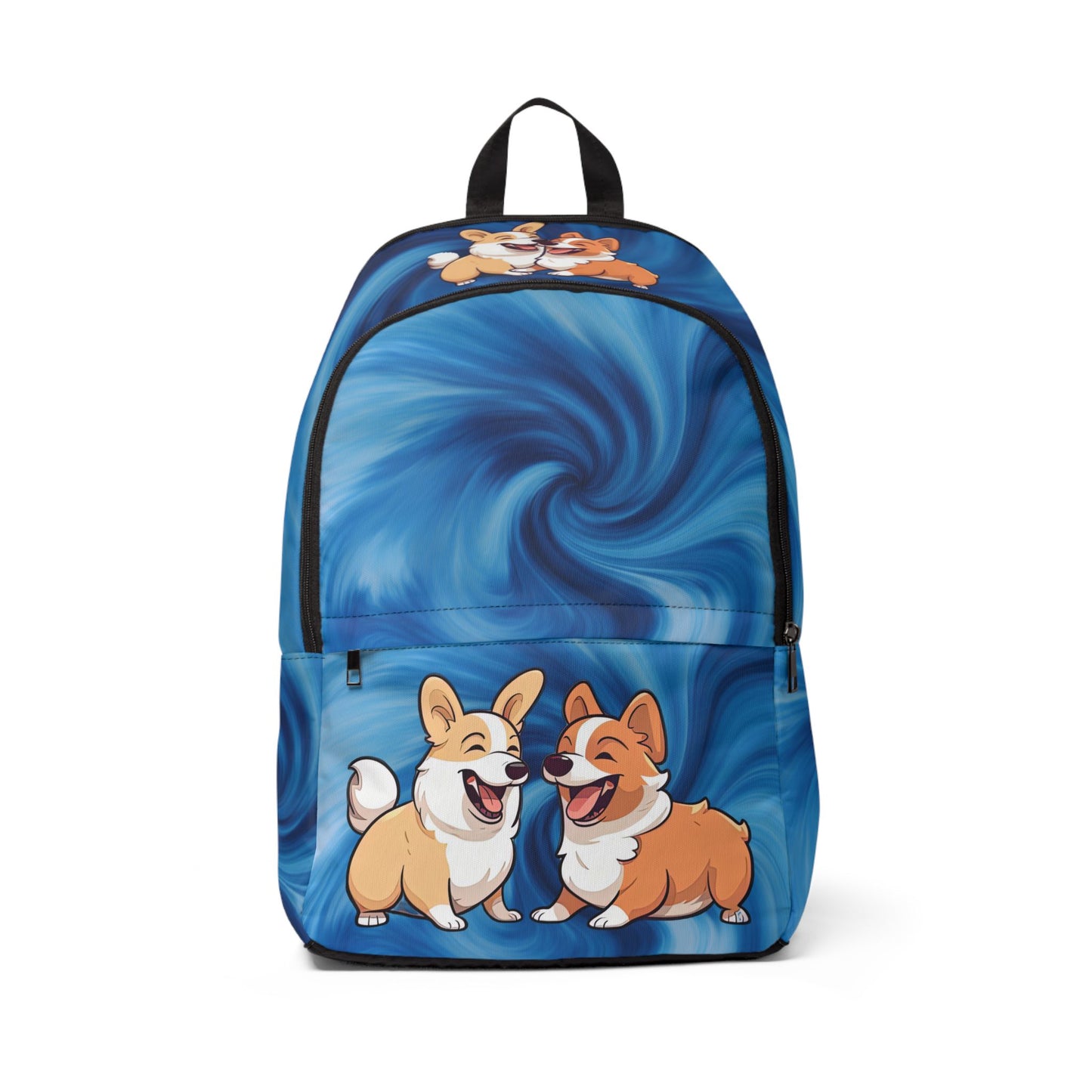 Best Mates Corgi Couple Backpack — Cute Corgi Swirling Blue Rucksack
