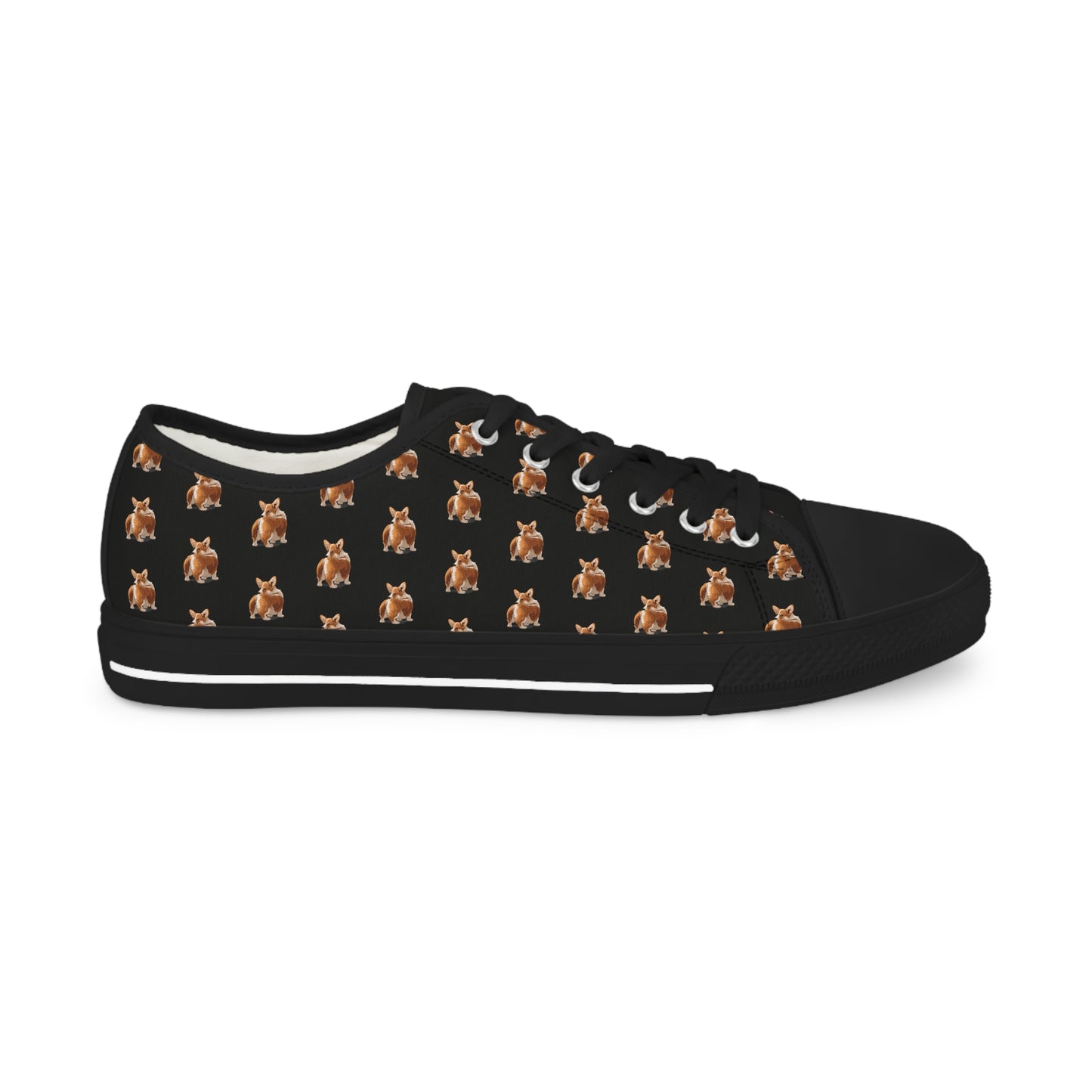 Corgi Contempt Mosaic Pattern Men’s Low Top Casual Black Canvas Sneakers
