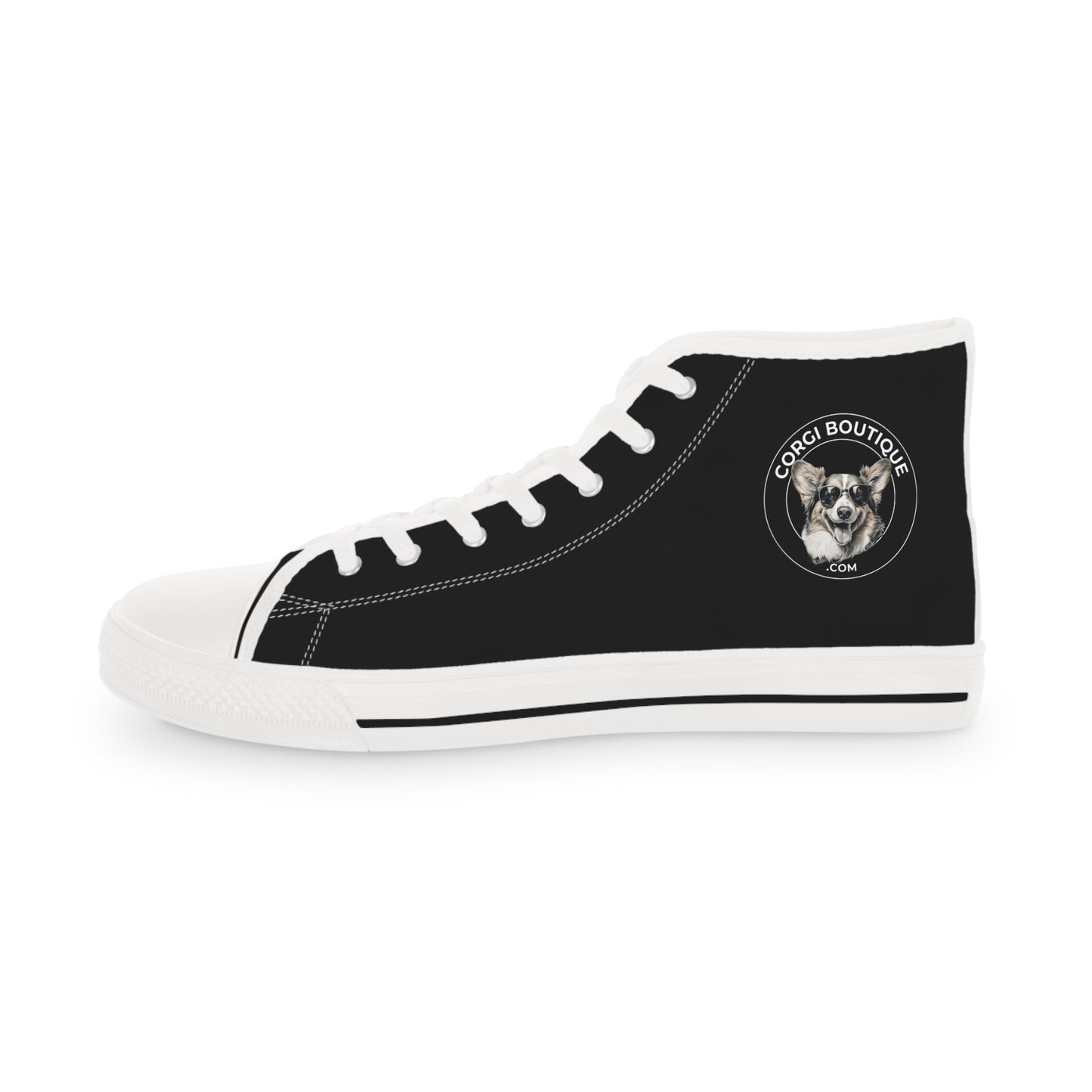 Corgi Boutique Logo Men's High Top Casual Black Canvas Sneakers