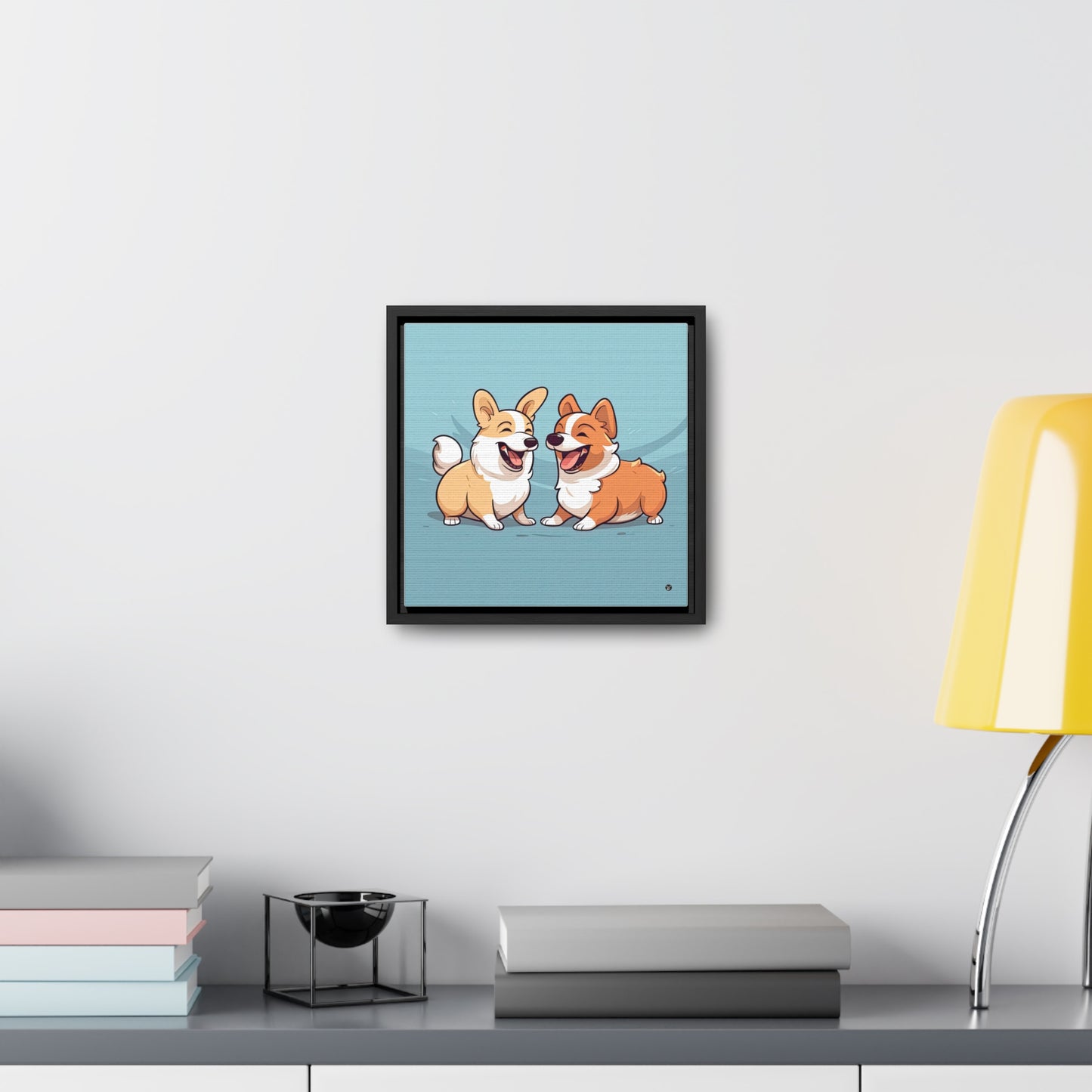 Corgi Couple - Framed on Canvas