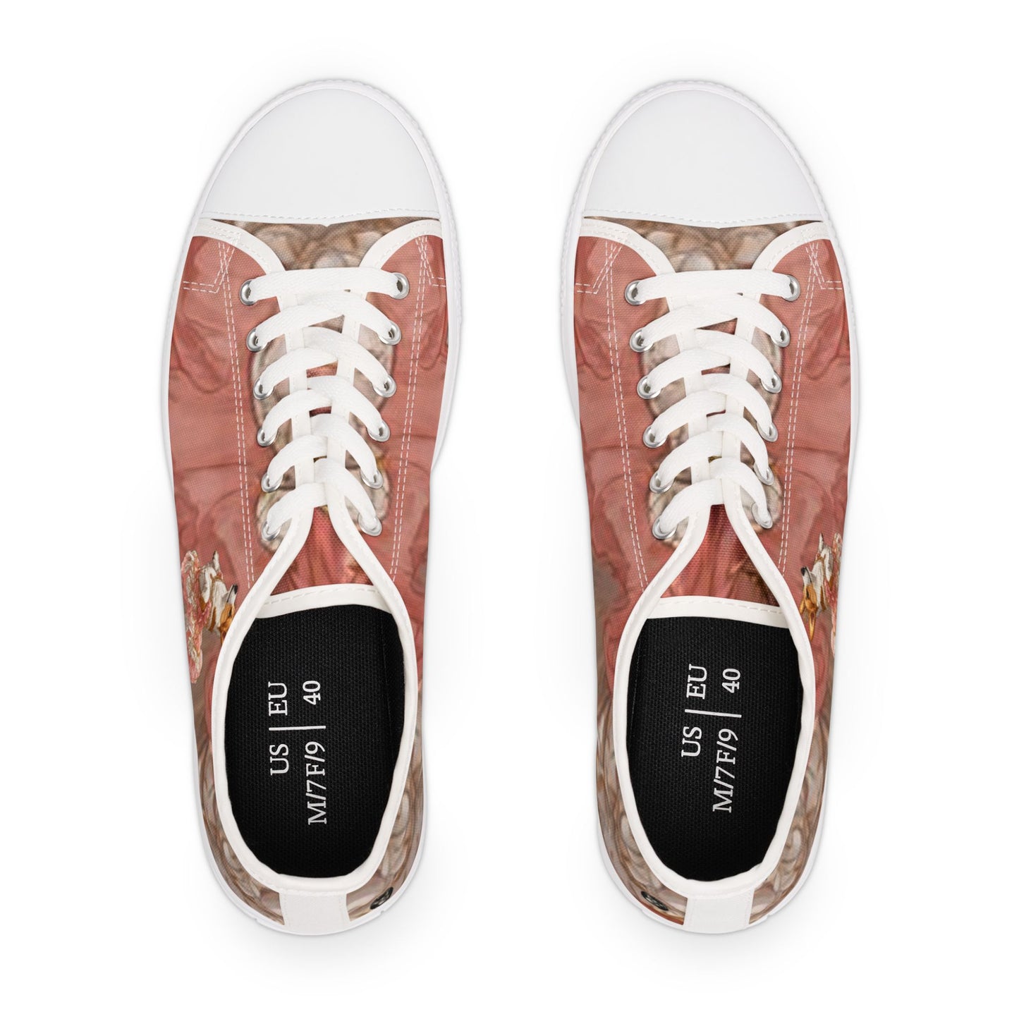 Princess Corgi Pink Rose Floral Women's Low-Top Casual Canvas Sneakers