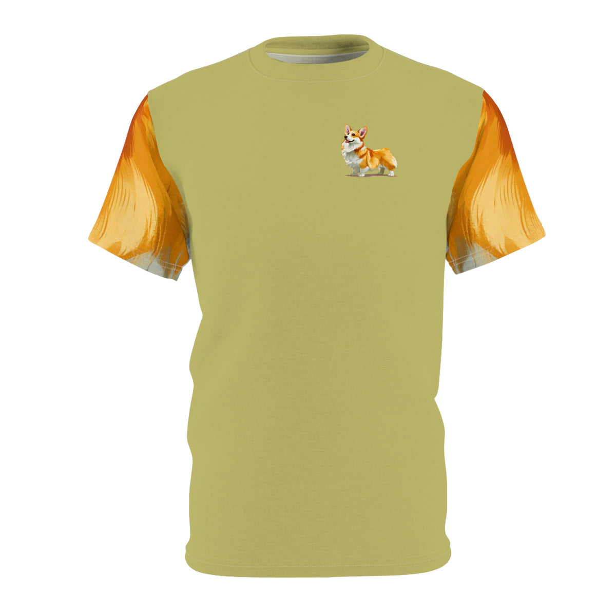 The Queen's Grand Companion Unisex Bold Designer Tee - Her Majesty's Pick of the Litter on Kakicha Khaki with Golden Mane Sleeves