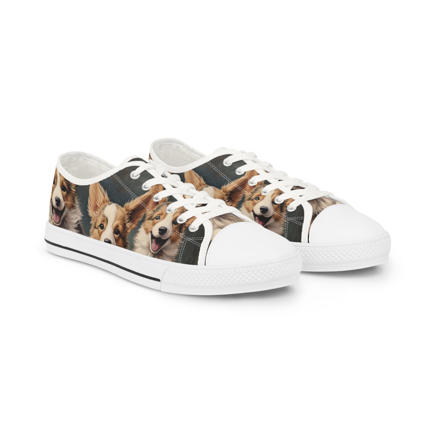 Corgi Pouncing Print Men's Low Top Casual Canvas Sneakers