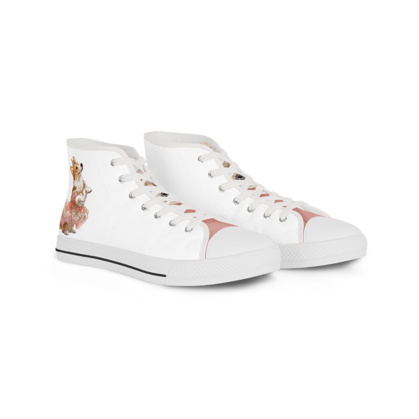 Princess Corgi Men's High Top Casual White & Rose  Sneakers