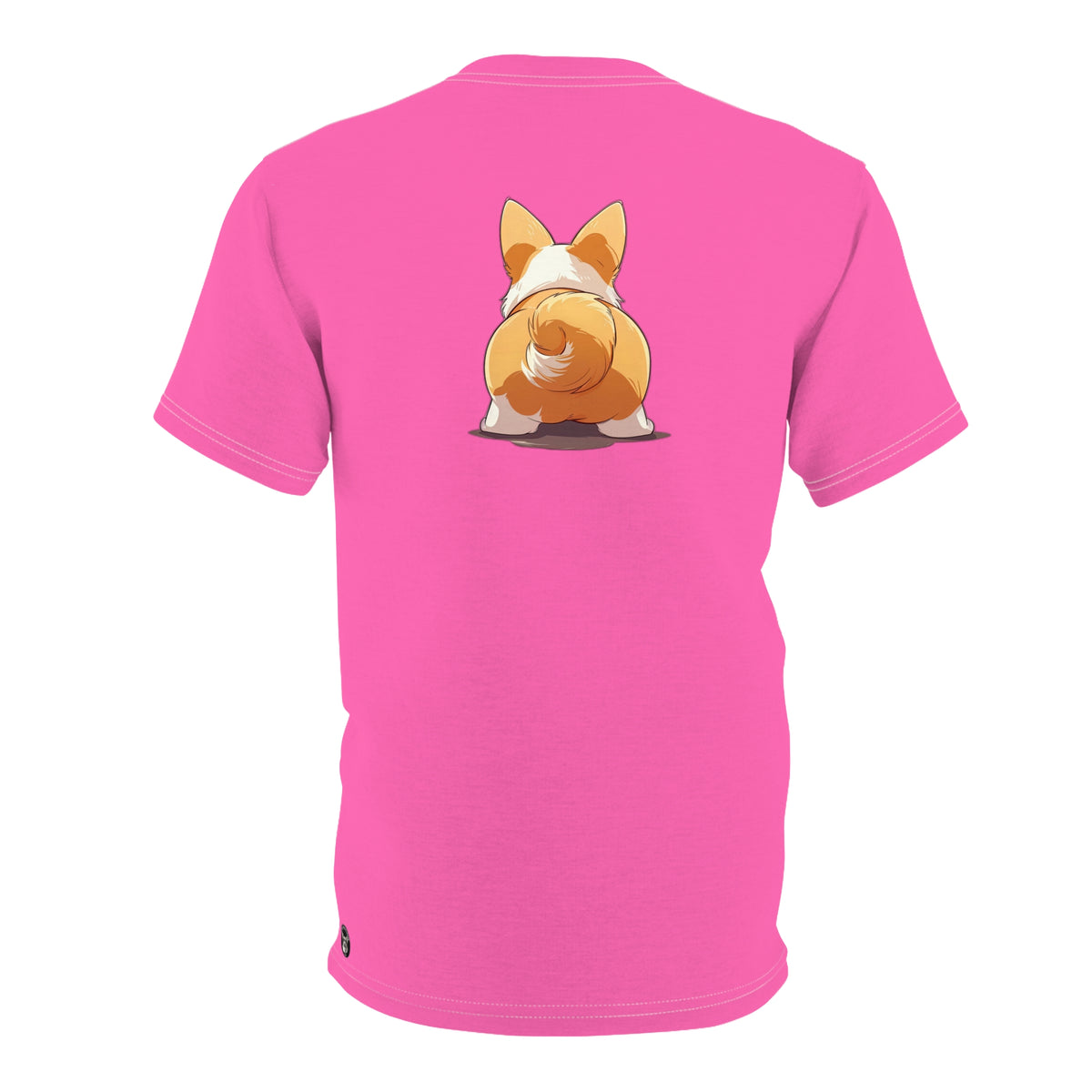 Have a Wiggly Day Unisex Bold Designer Tee - Corgi Butt Strut on Bubblegum Burst