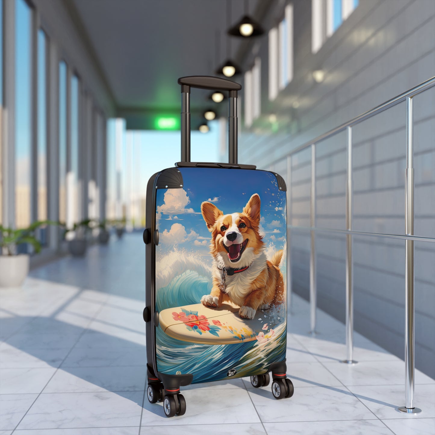 Cowabunga Surfing Corgi Suitcases — Ocean Theme Corgi Beach Rolling Luggage