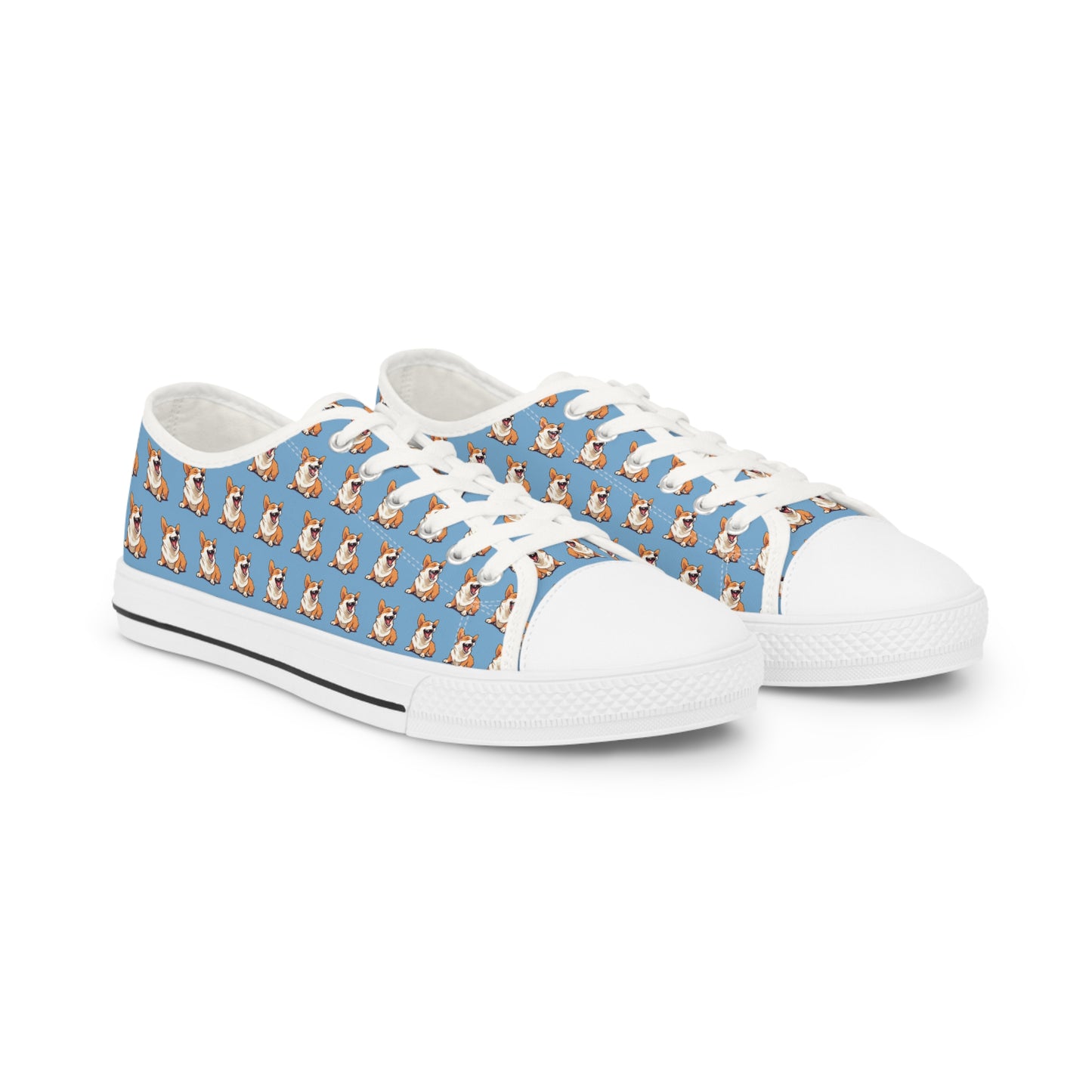 Comical Corgi Mosaic Pattern Men’s Low-Top Casual Blue Canvas Sneakers