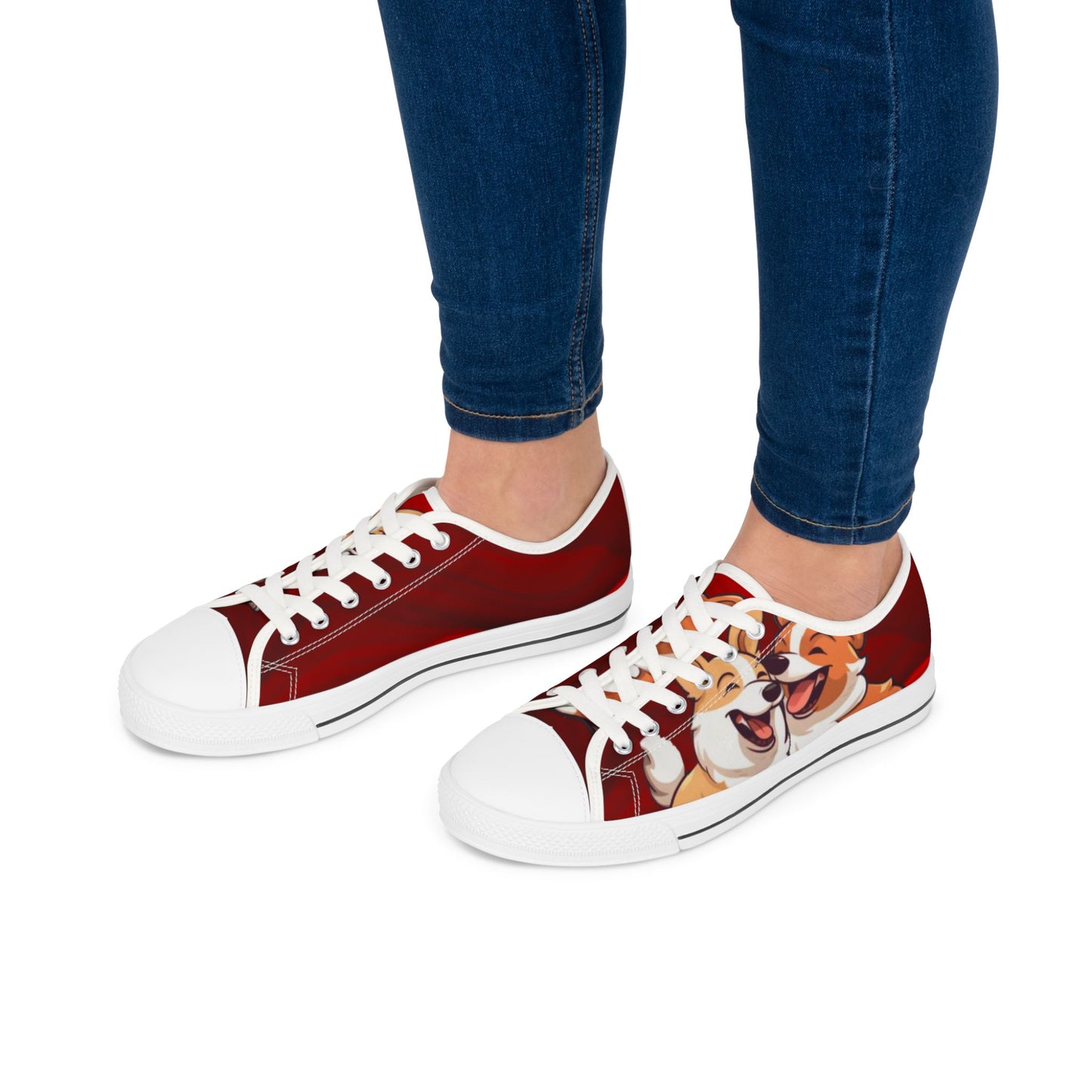 Best Mates Cute Cartoon Corgis Women's Low Top Casual Canvas Red Sneakers