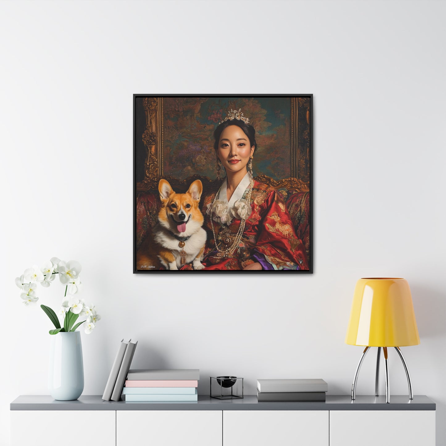 Korean Corgi Queen - Framed on Canvas