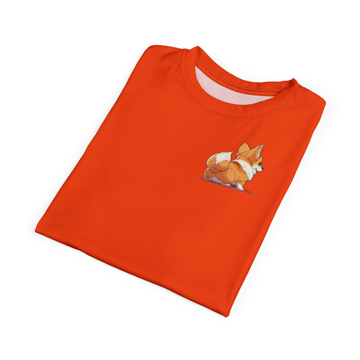 Cutie Booty Bold Fashion Tee - Volcano Orange Corgi Shirt with Swirling Sleeves