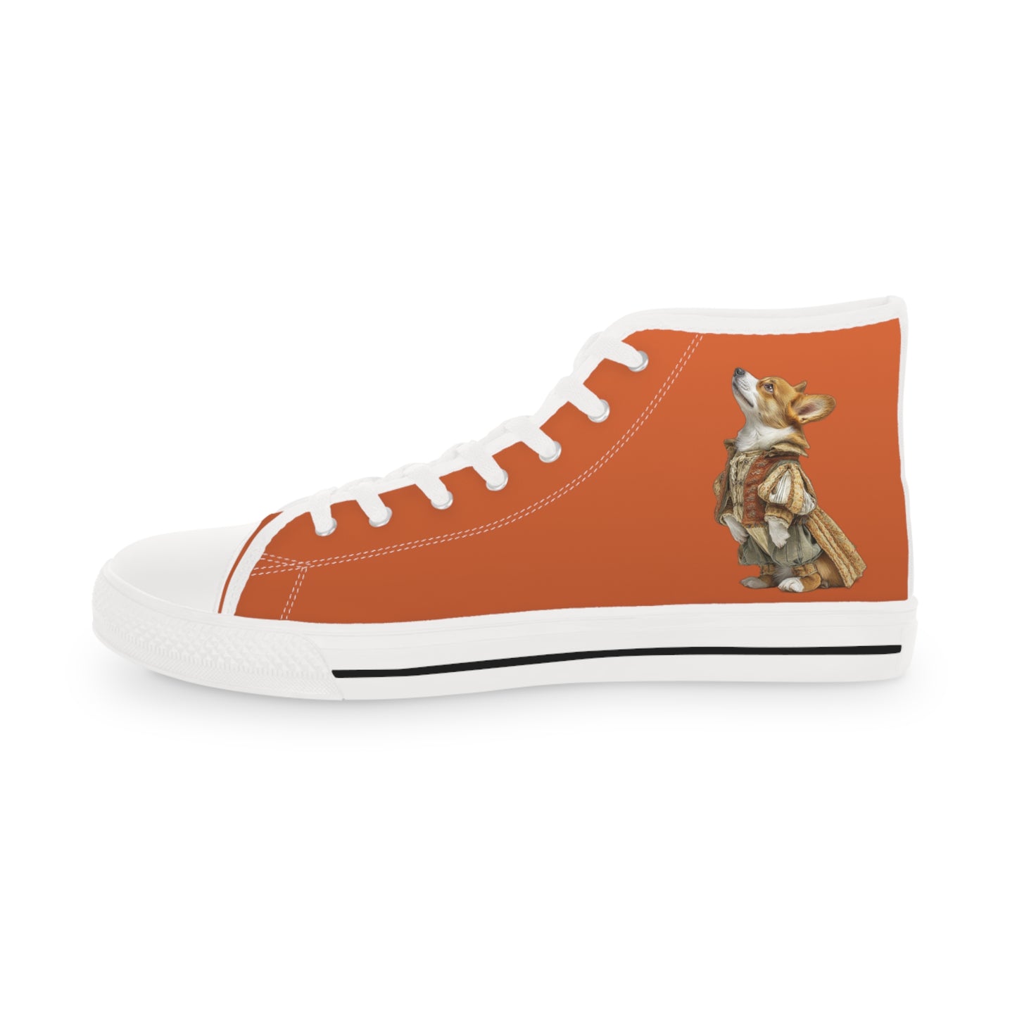 Prince Corgi Burnt Orange Men's High Top Casual Canvas Sneakers with Royal Artwork