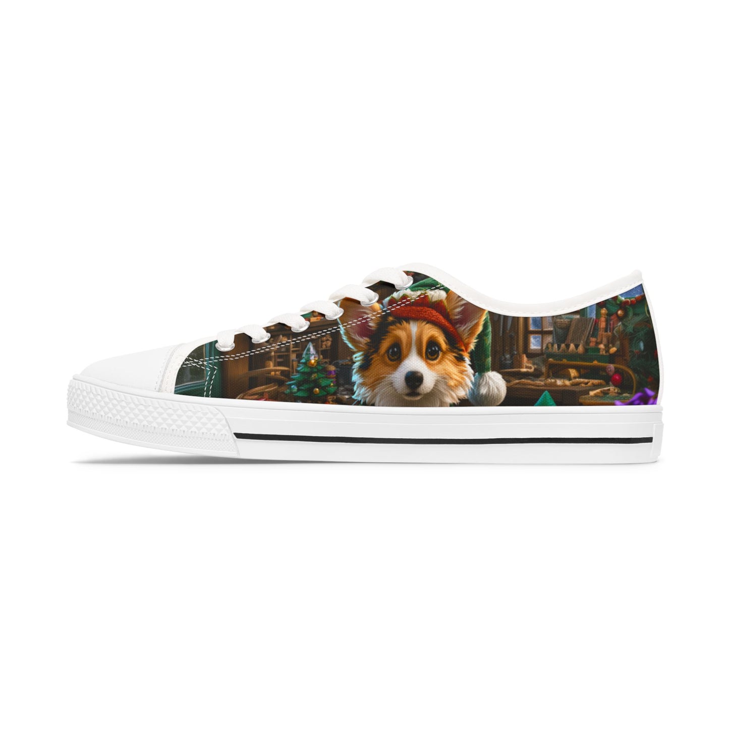 Santa's Little Helper Festive Corgi Christmas Women's Low Top Casual Canvas Sneakers
