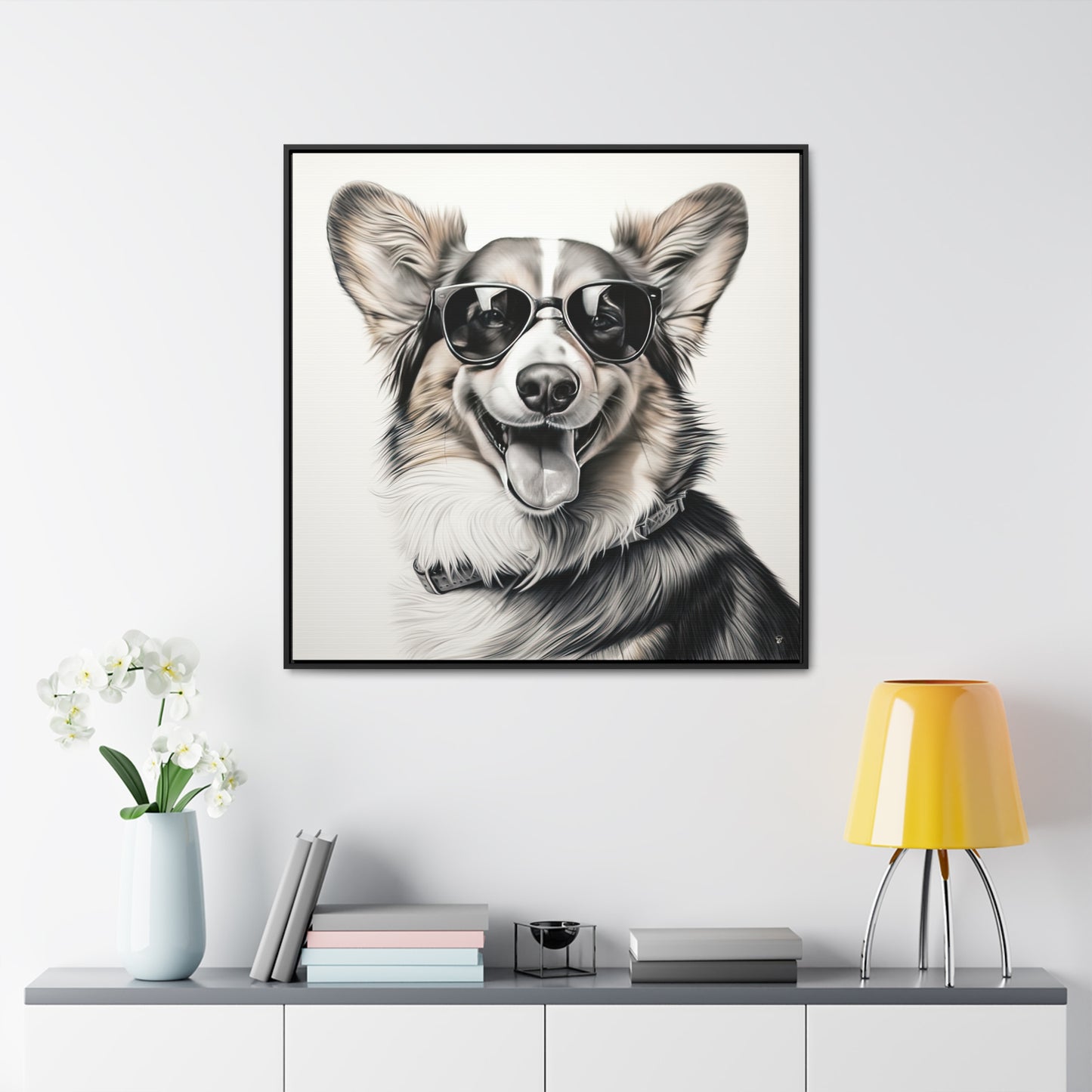 Corgi Cool - Framed on Canvas