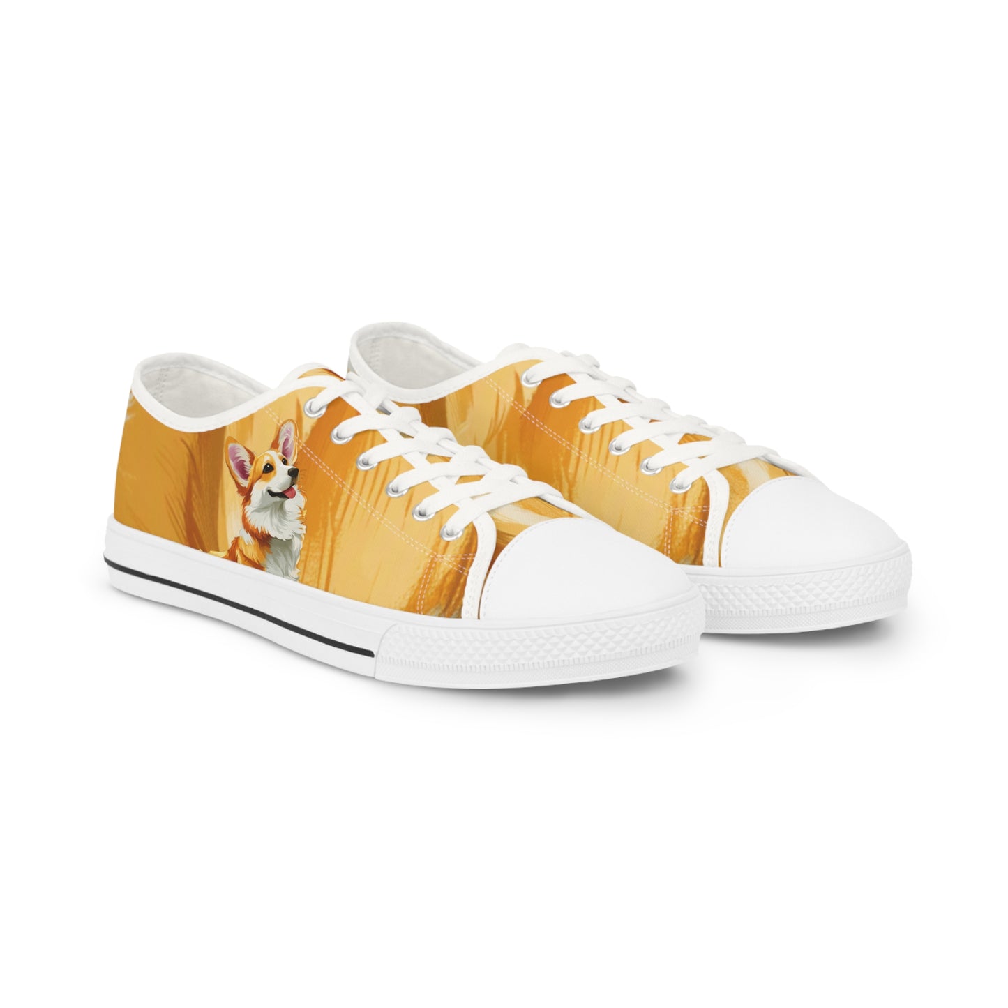 Hello Corgi Portrait Men’s Golden Fur Casual Canvas Low Top Sneakers
