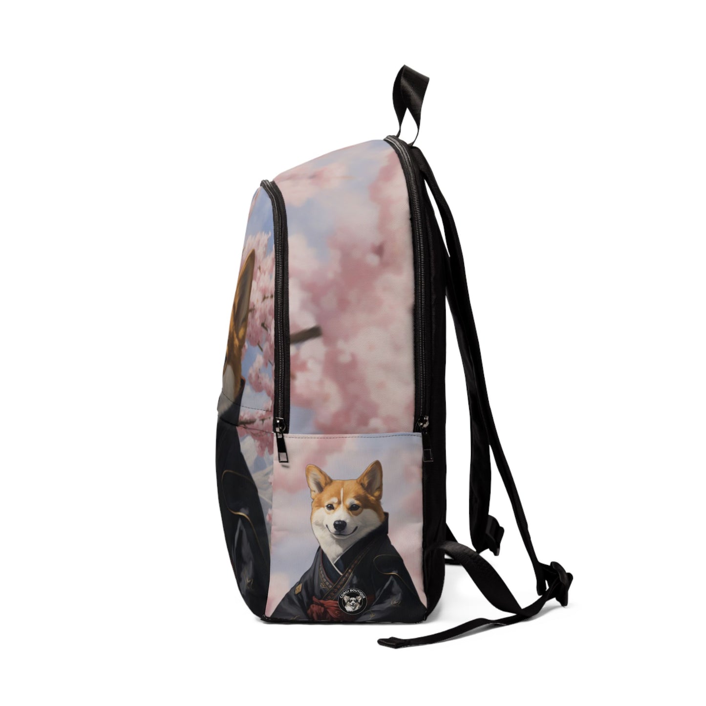 Samurai Corgi Cherry Blossom Backpack — Japanese Corgi Rucksack
