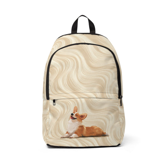 Giddy Sploot Backpack — Creamy Champagne Corgi Rucksack