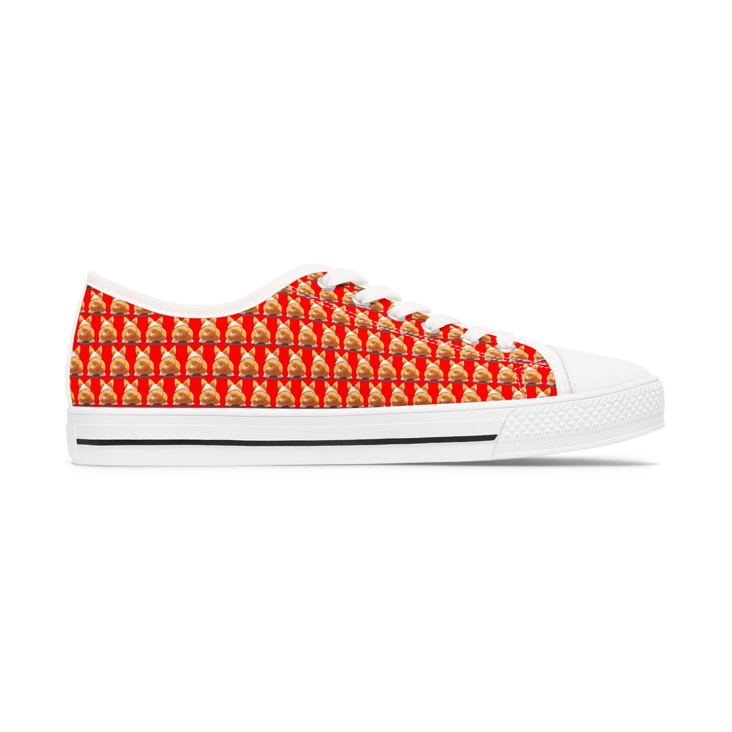 Corgi Booty Call Red Houndstooth Style Geometric Pattern Casual Women’s Low Top Canvas Sneakers
