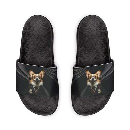 Corgi Potter Magic Wand Men's Black Swirl Slide Sandals - Casual Pool & Beach Slides