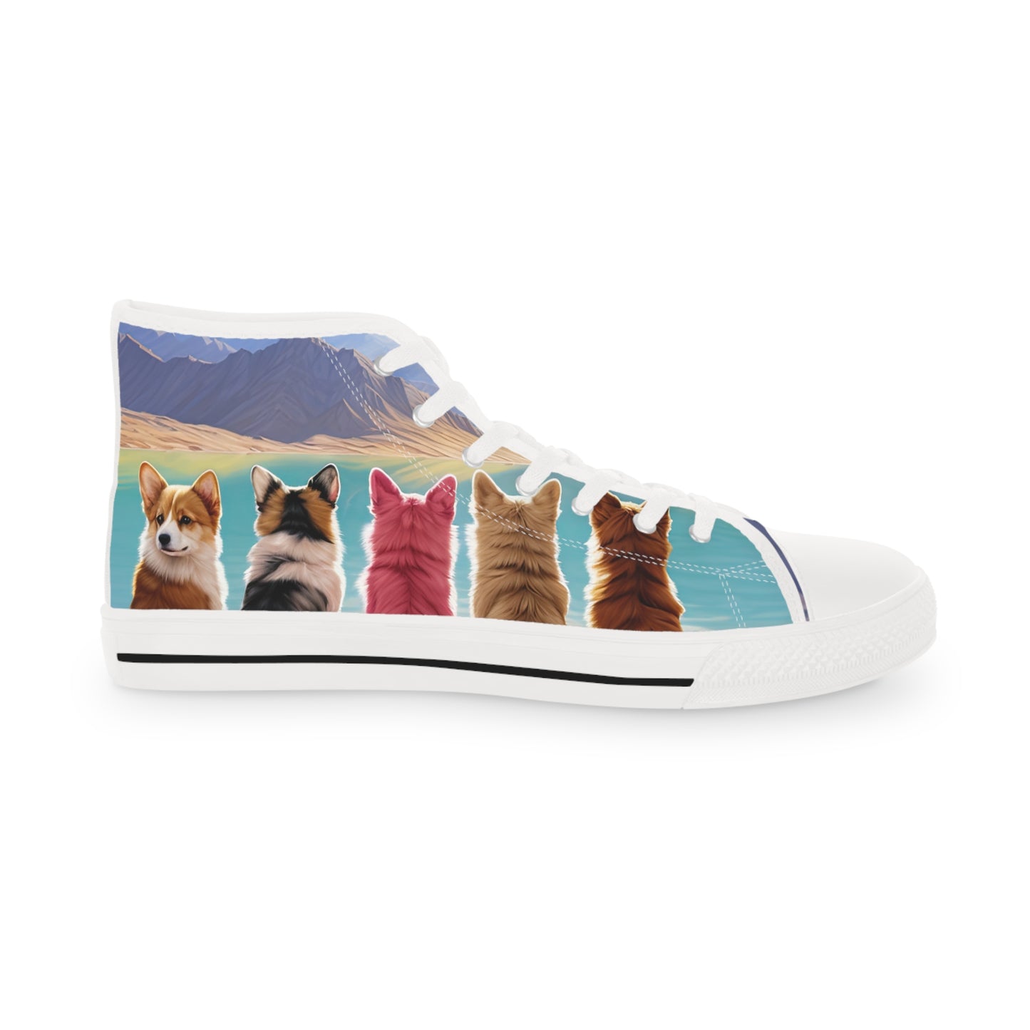 Corgi Lake Tranquil Portrait Men's High Top Casual Canvas Sneakers