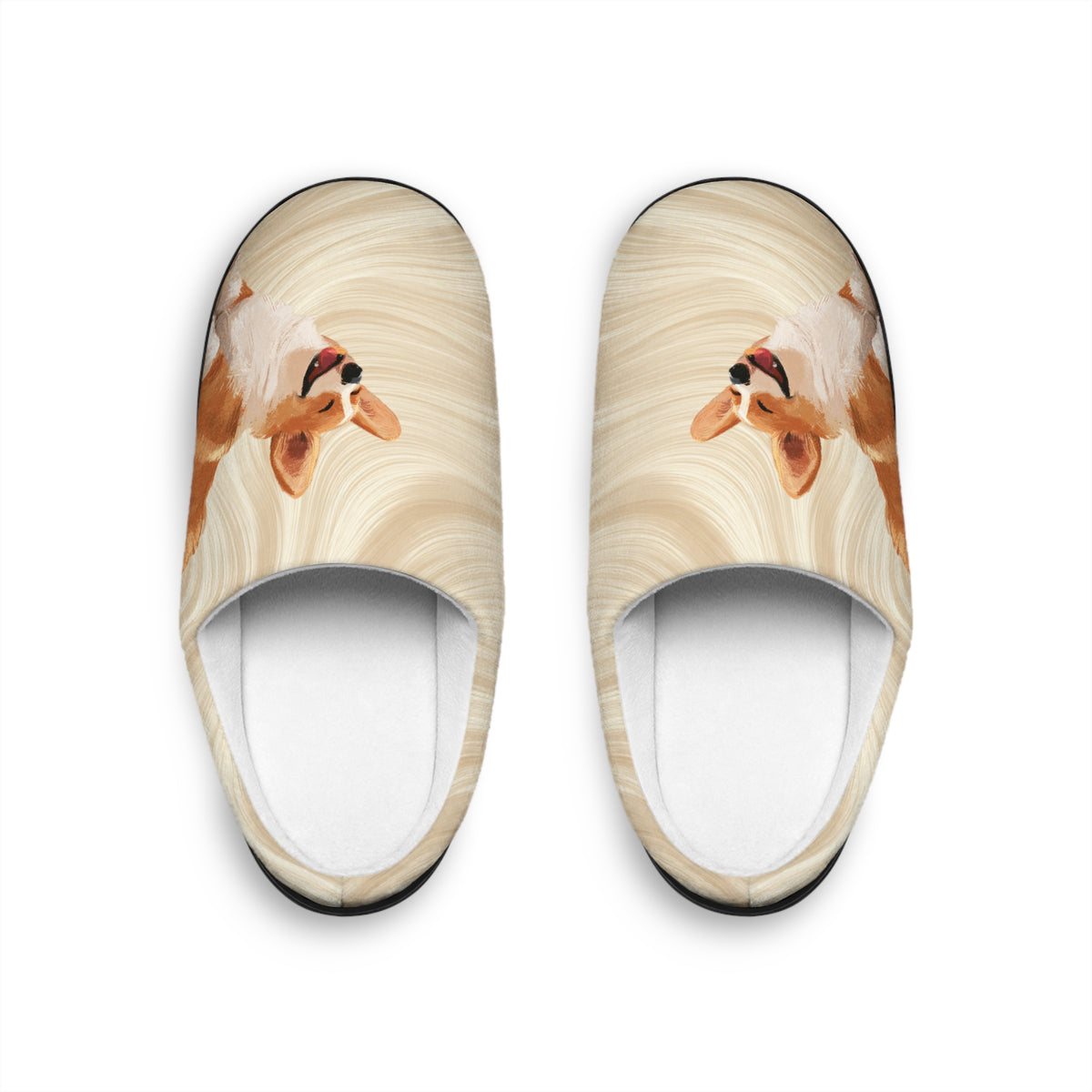Giddy Sploot Women's Slippers - Creamy Champagne Corgi House Shoes