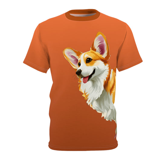Hello Corgi Artistic Portrait Unisex Bold Fashion Tee — Cheeky Orange Corgi Graphic T-Shirt