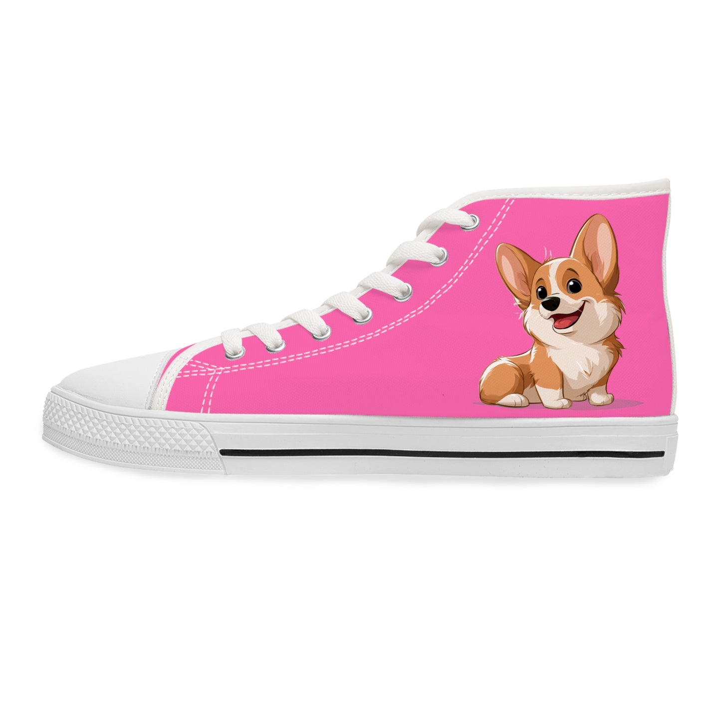 Cute Corgi Puppy Animation Hot Pink Women's High Top Casual Canvas Sneakers