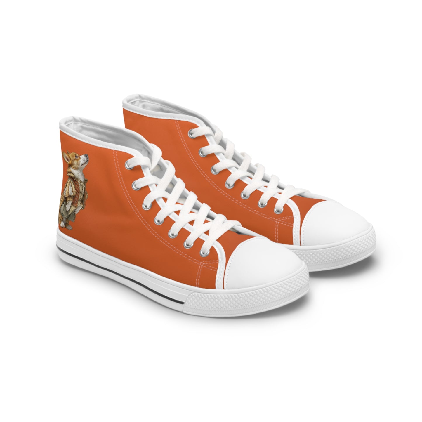 Prince Corgi Burnt Orange Women's High-Top Casual Canvas Sneakers with Royal Artwork