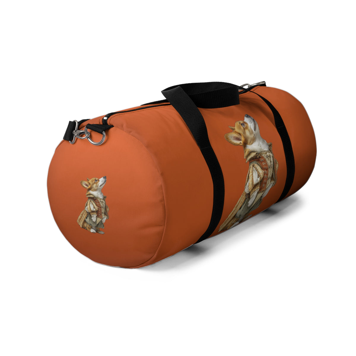 Prince Corgi Royal Duffel Bag - Monarch Themed Burnt Orange Travel Gym Bag