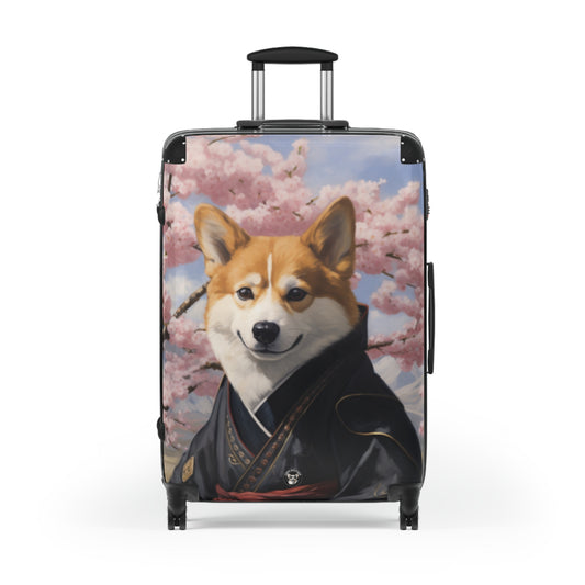 Samurai Corgi Travel Suitcases – Japanese Theme with Cherry Blossom Design Rolling Luggage