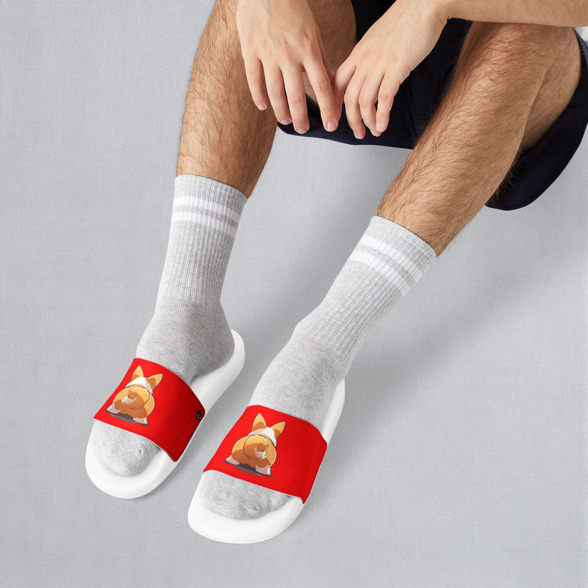 Booty Call Corgi Pop Art Men's Slide Sandals - Casual Pool & Beach Slides