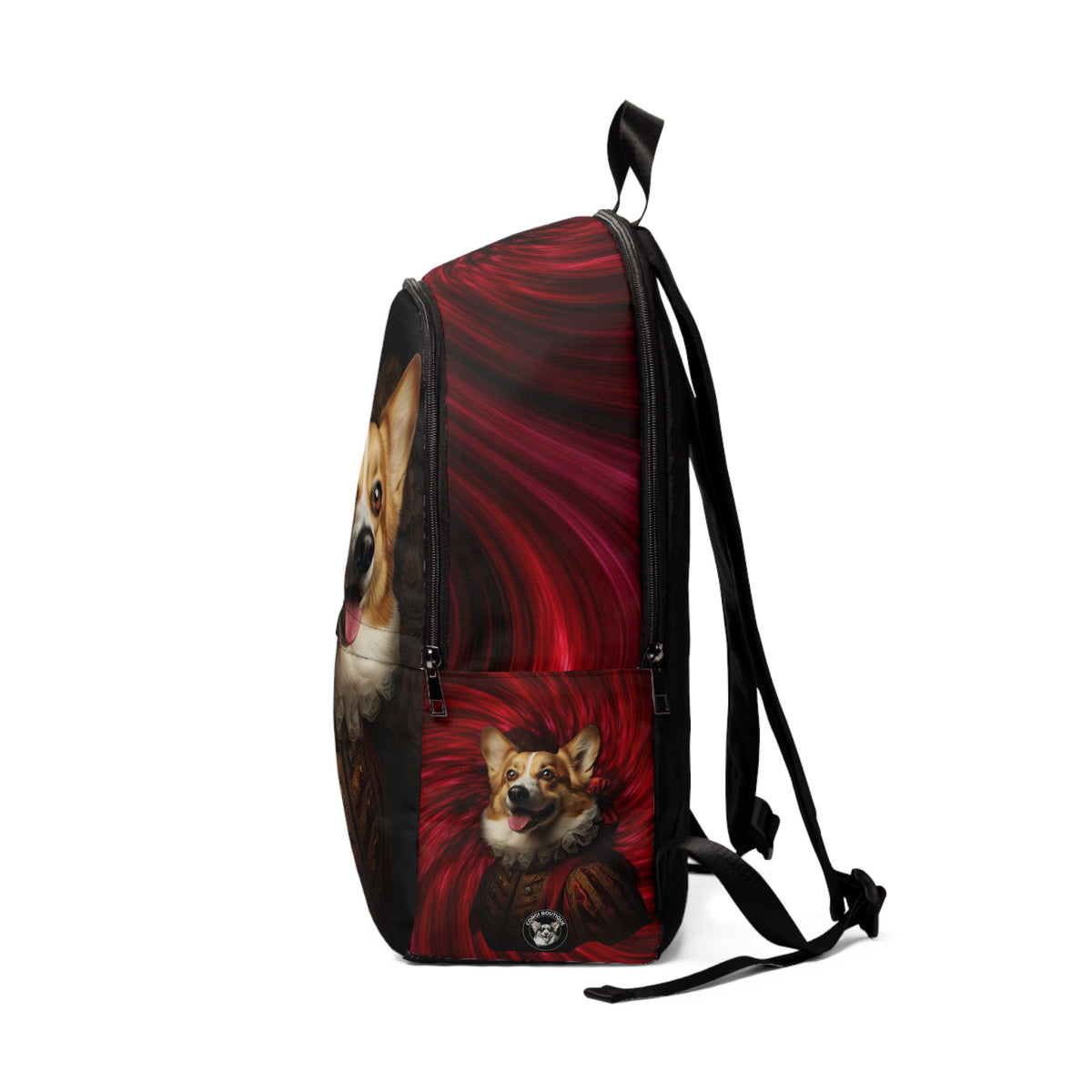 Renaissance Corgi in a Ruff Backpack — Black & Red Corgi Rucksack