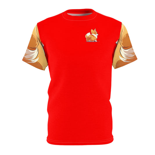 Booty Call Corgi Artistic Unisex Red Bold Fashion Tee — What's tan and red and wiggles all over?