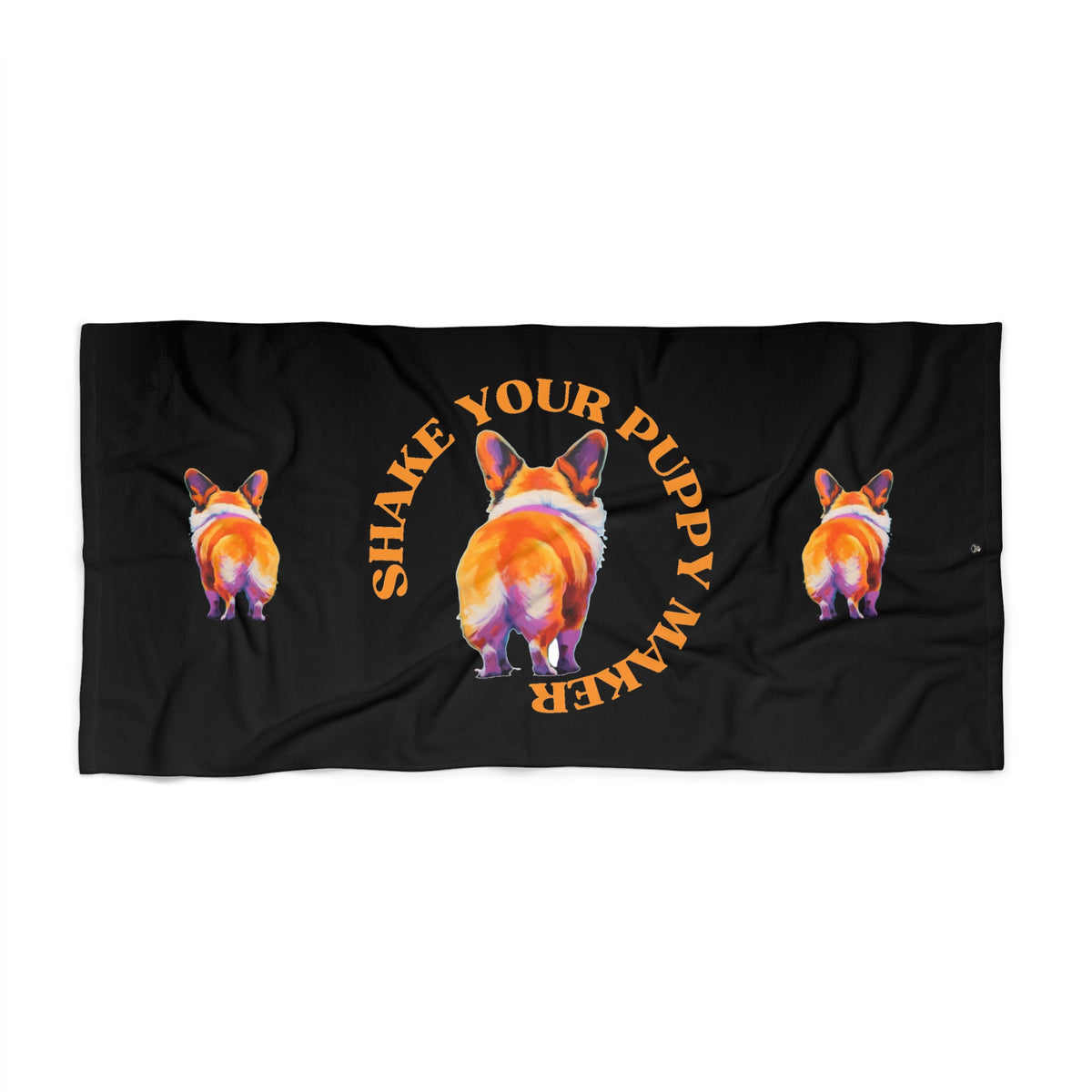 Shake Your Puppy Maker Beach Towel - Funny Black Corgi Pool Wrap
