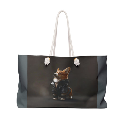 Leader of the Pack Corgi Weekender Beach Bag – Biker Themed Travel Tote