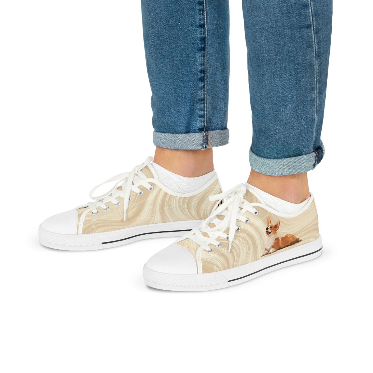 Giddy Sploot Men's Low Top Casual Creamy Champagne Canvas Corgi Sneakers