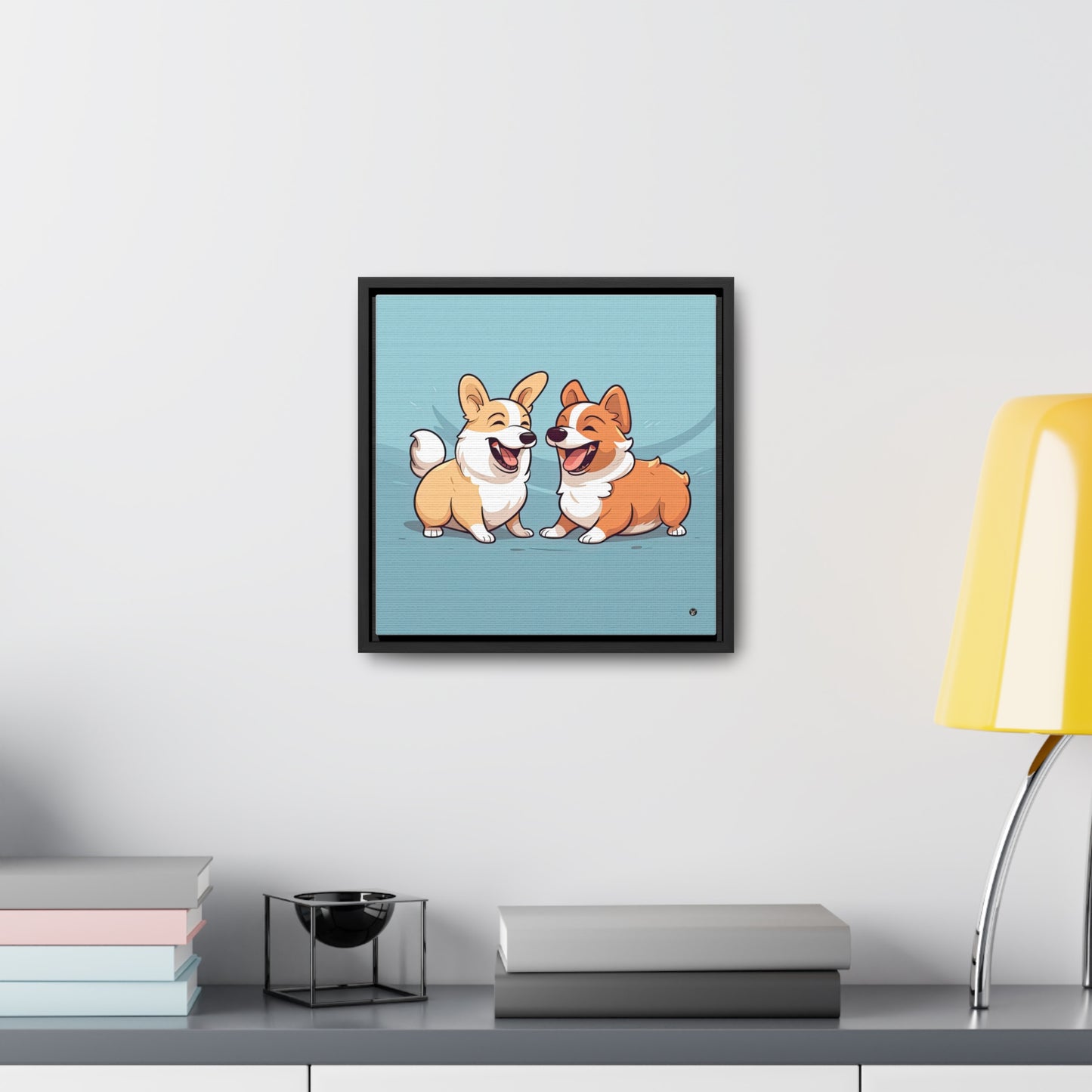 Corgi Couple - Framed on Canvas
