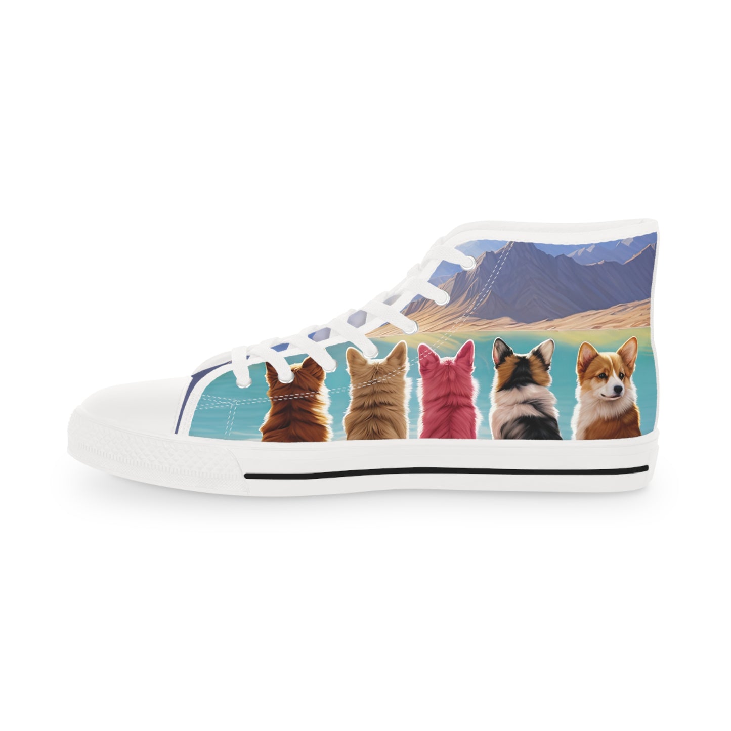Corgi Lake Tranquil Portrait Men's High Top Casual Canvas Sneakers