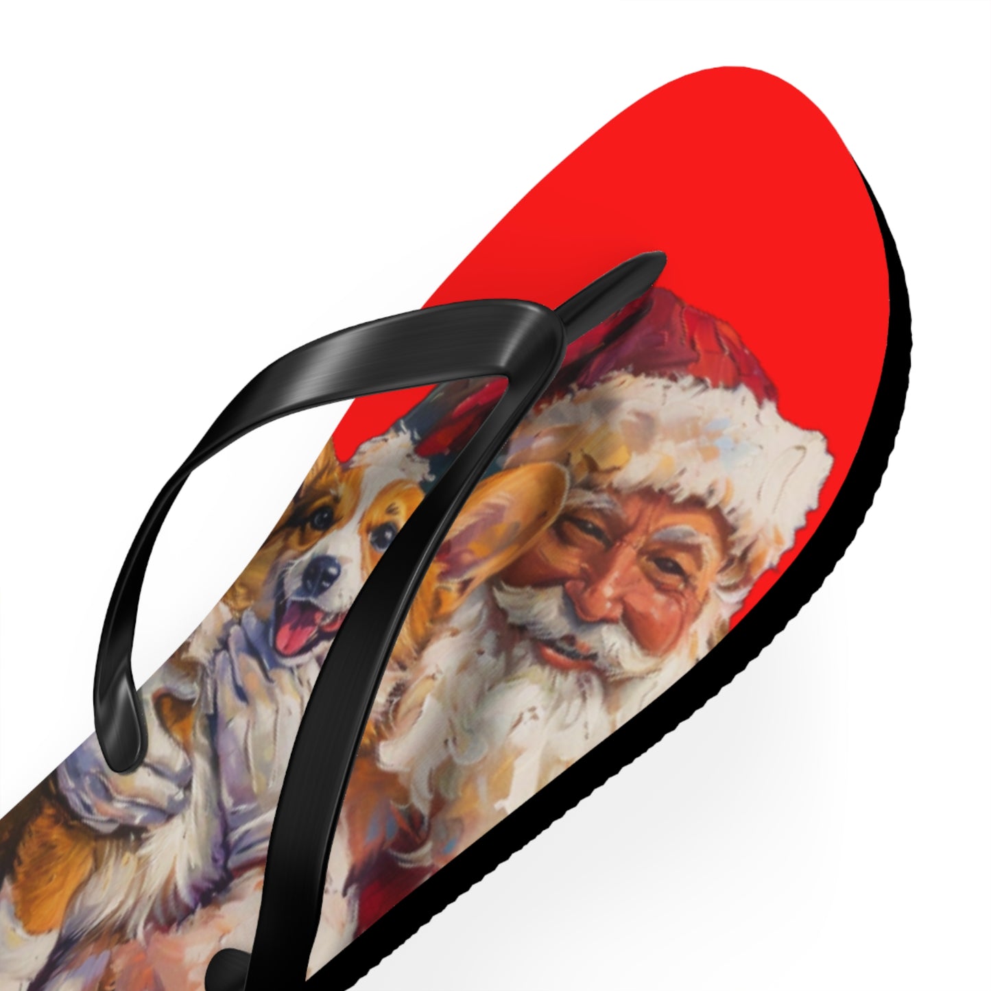 Christmas Corgi on Santa's Lap Custom Artistic Unisex Flip Flops – Festive Holiday Sandals
