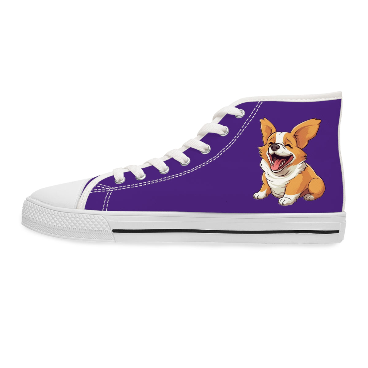 Jolly Jiggling Animated Corgi Women's High Top Casual Purple Canvas Sneakers