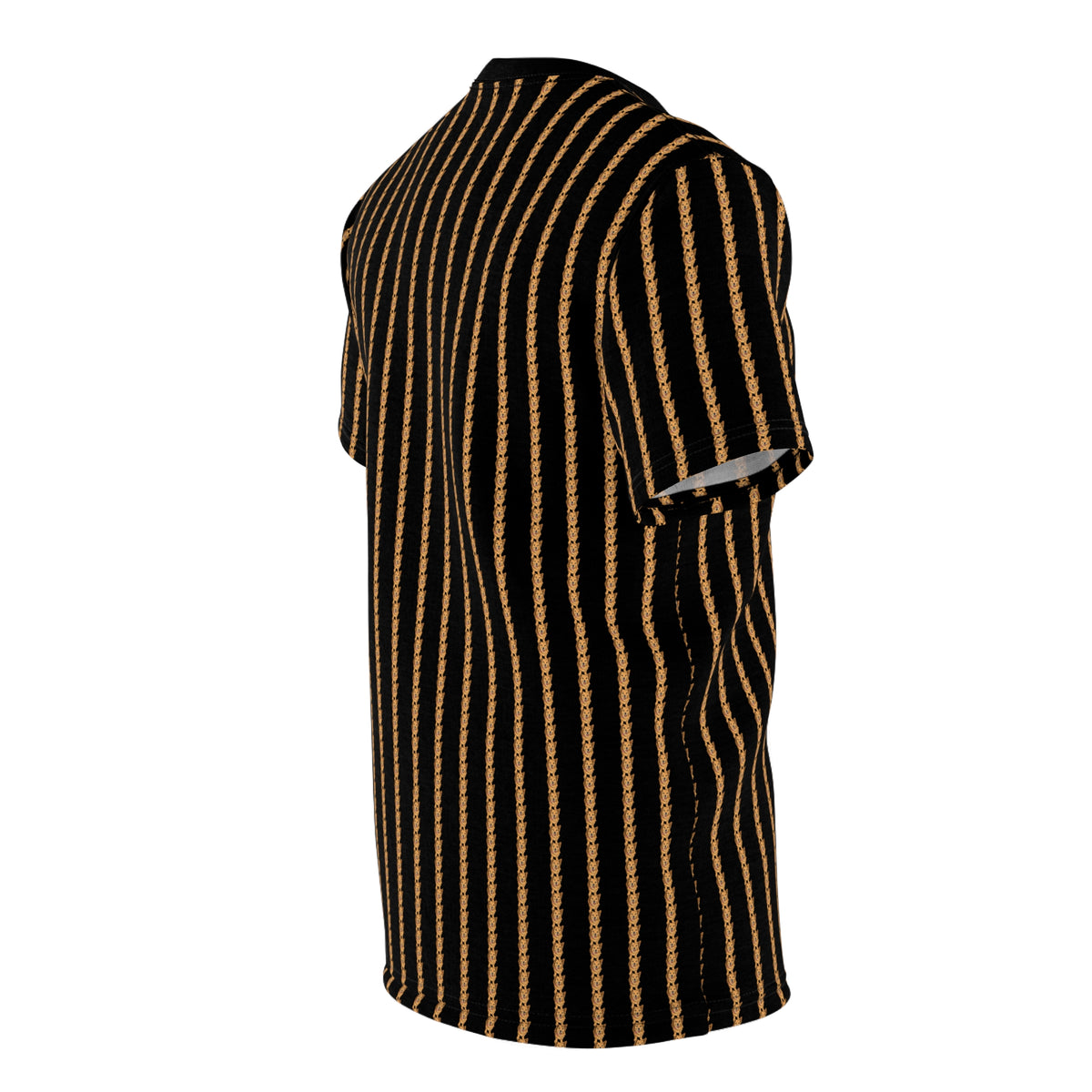 Vivacious Effervescence Pinstripes Unisex Bold Designer Tee - Golden Glow Corgi Repeater on Phantom Black