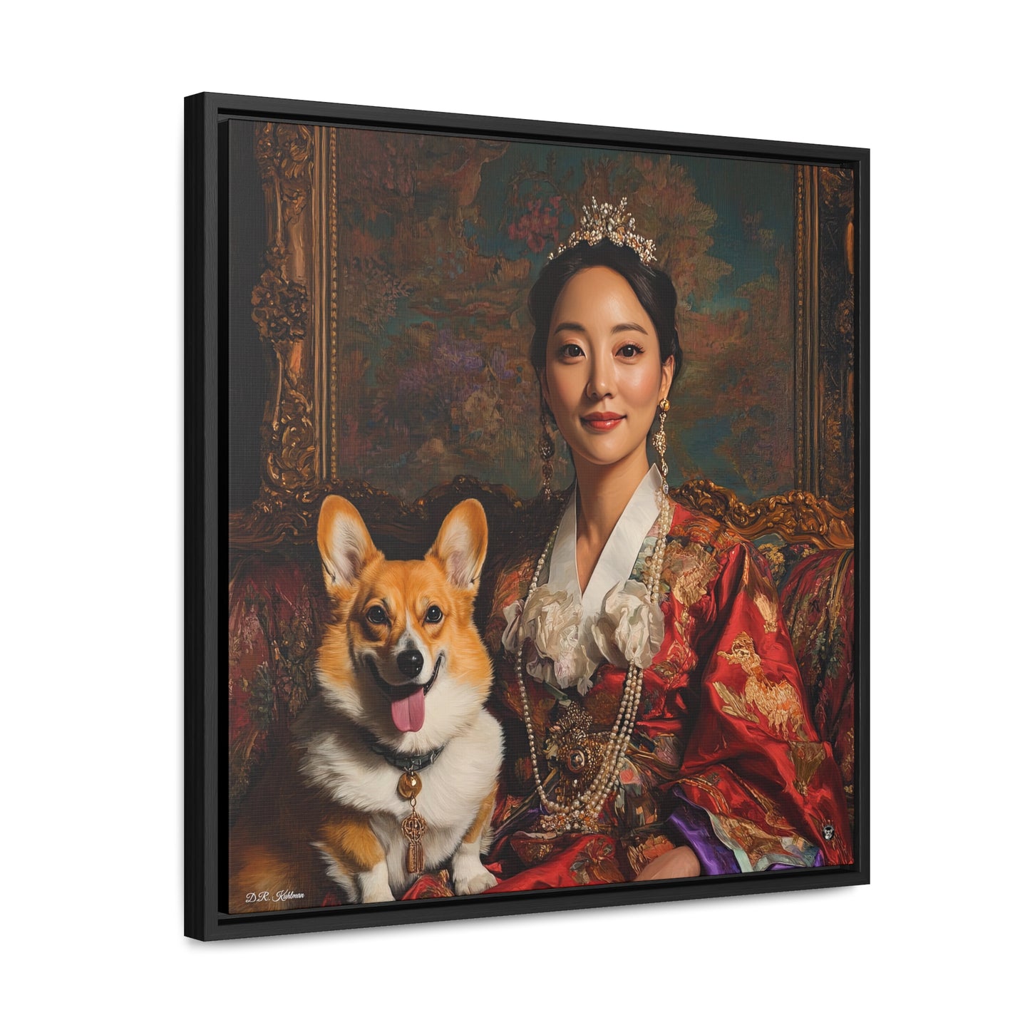 Korean Corgi Queen - Framed on Canvas