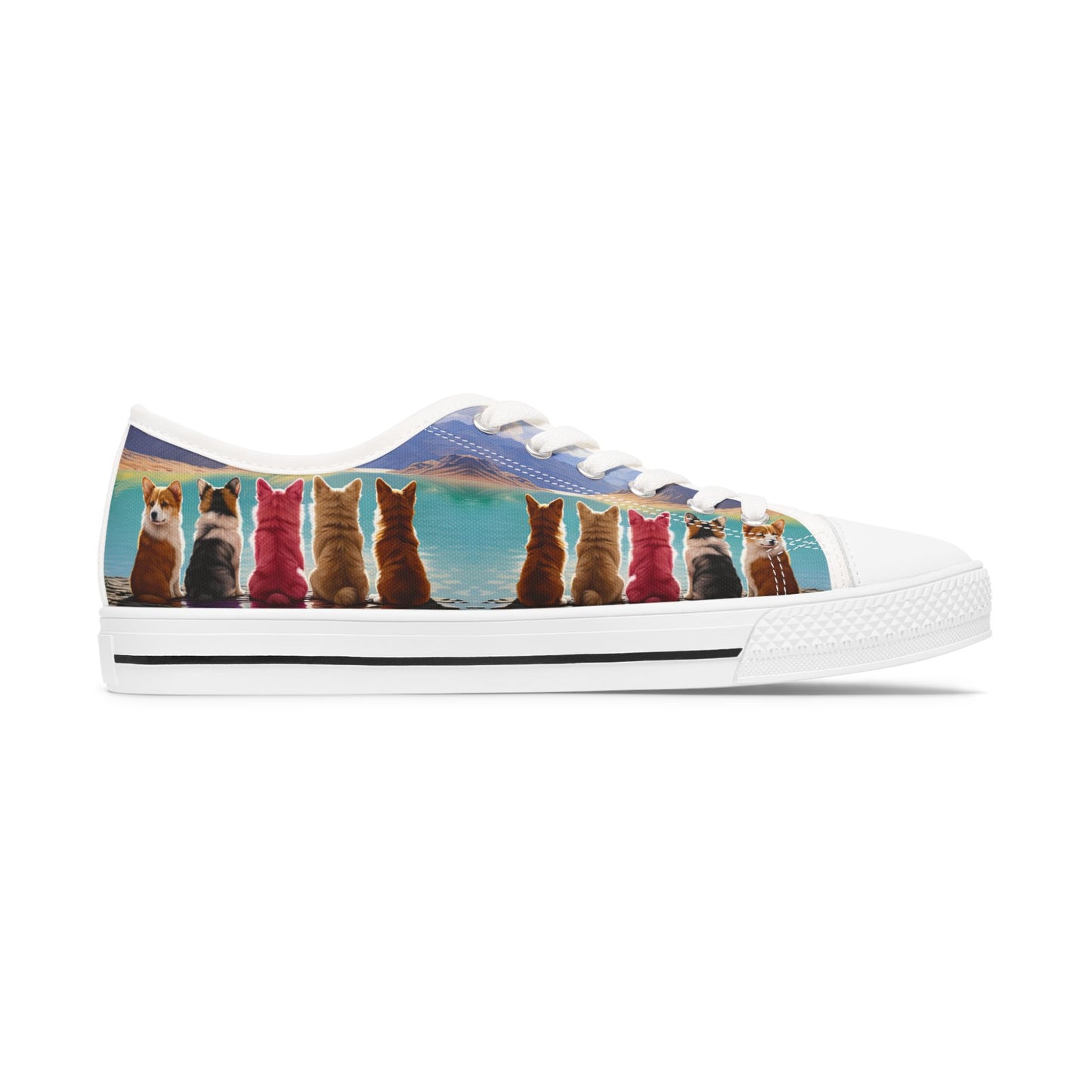 Corgi Lake Tranquil Portrait Women's Low Top Casual Canvas Sneakers