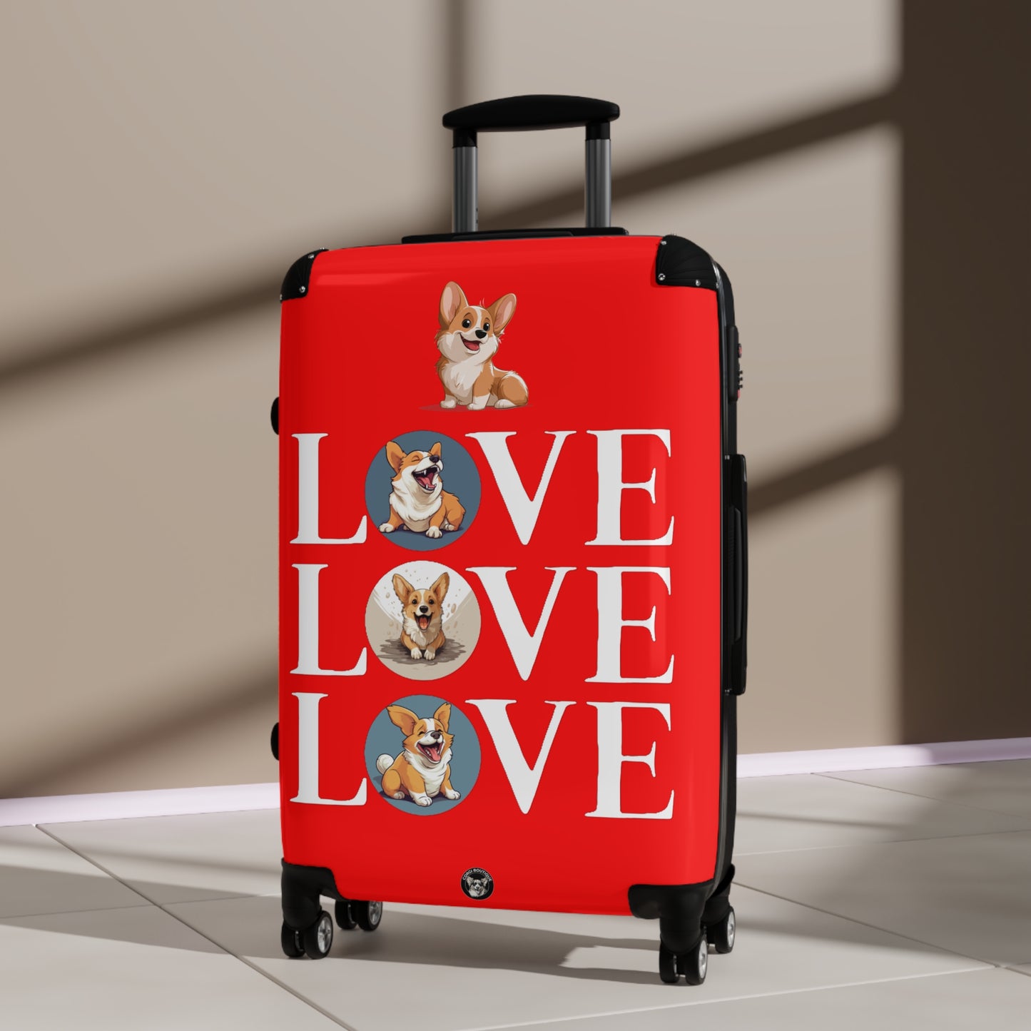 Corgi Love Suitcases — Red Rolling Luggage with Cute Corgi Animation