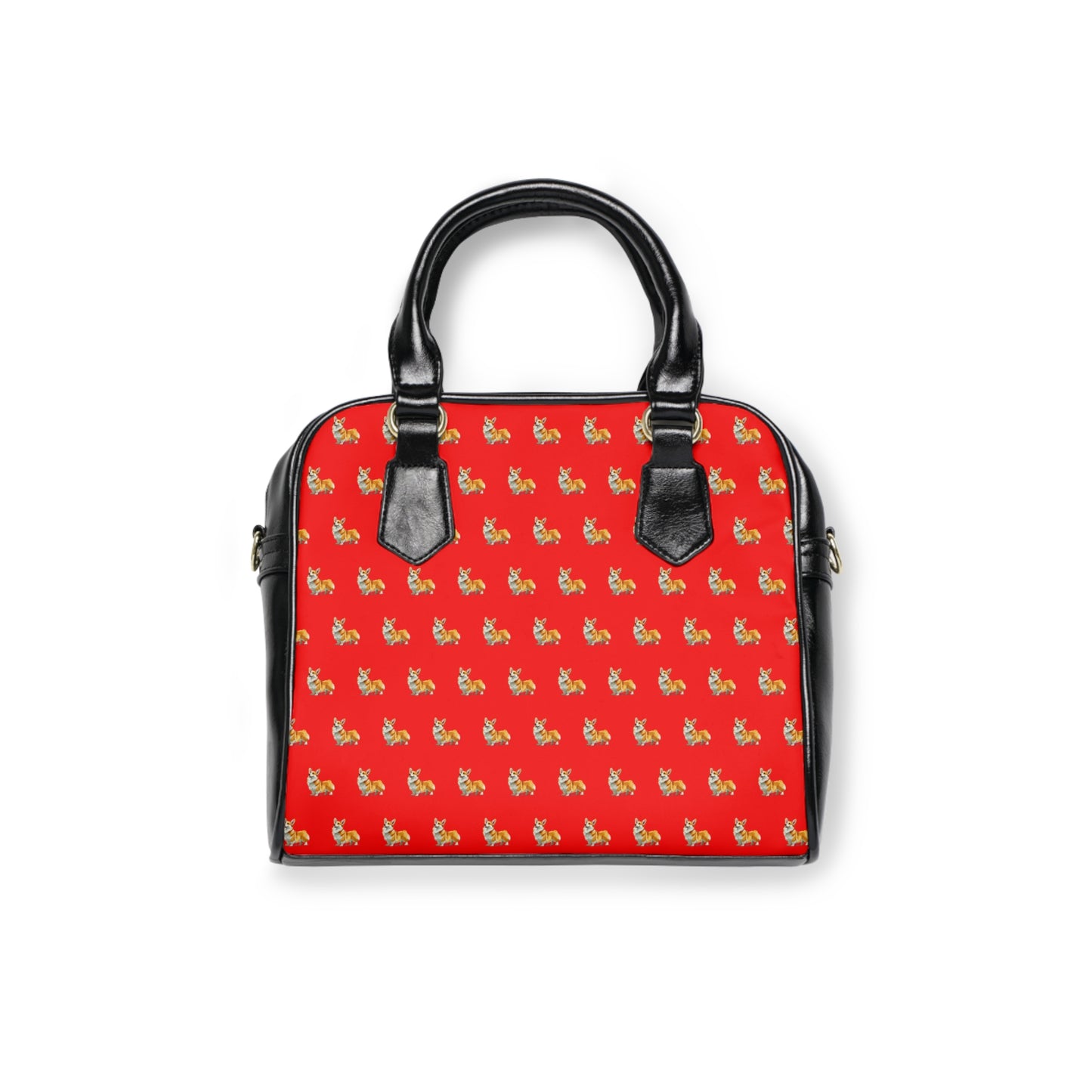 Classic Queen's Corgi Artistic Illustration Mosaic Pattern Red & Black Shoulder Handbag