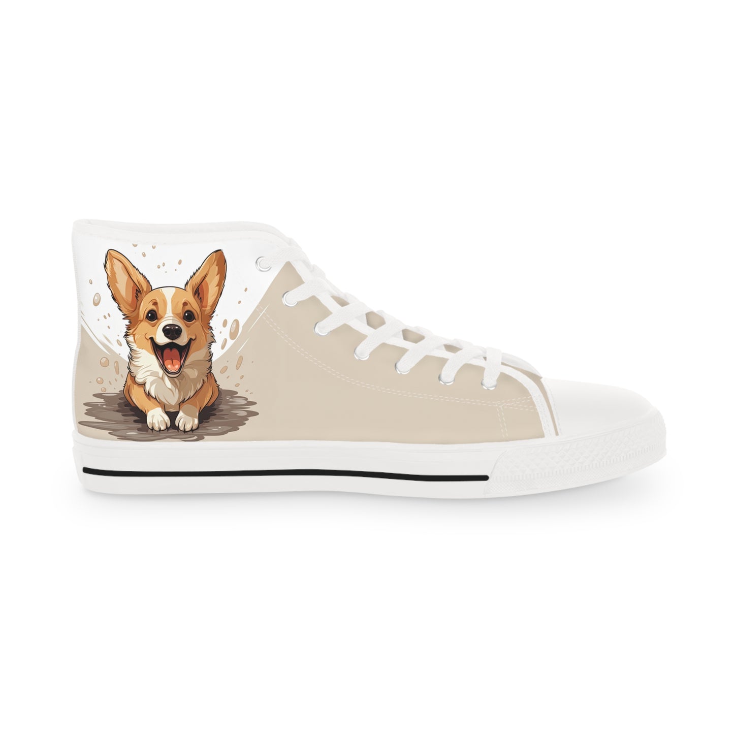 Corgi Cuteness Anime Print Men's High Top Casual Beige & White Canvas Sneakers