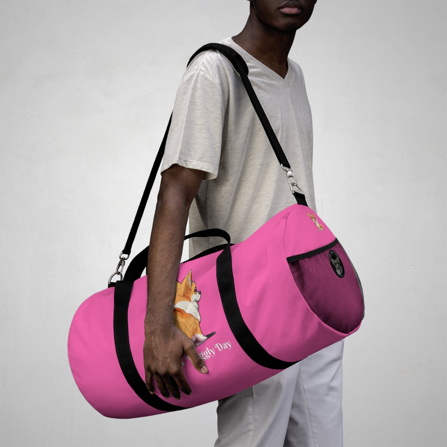 Have a Wiggly Day Duffel Bag - Fun Pink Corgi Travel Gym Bag