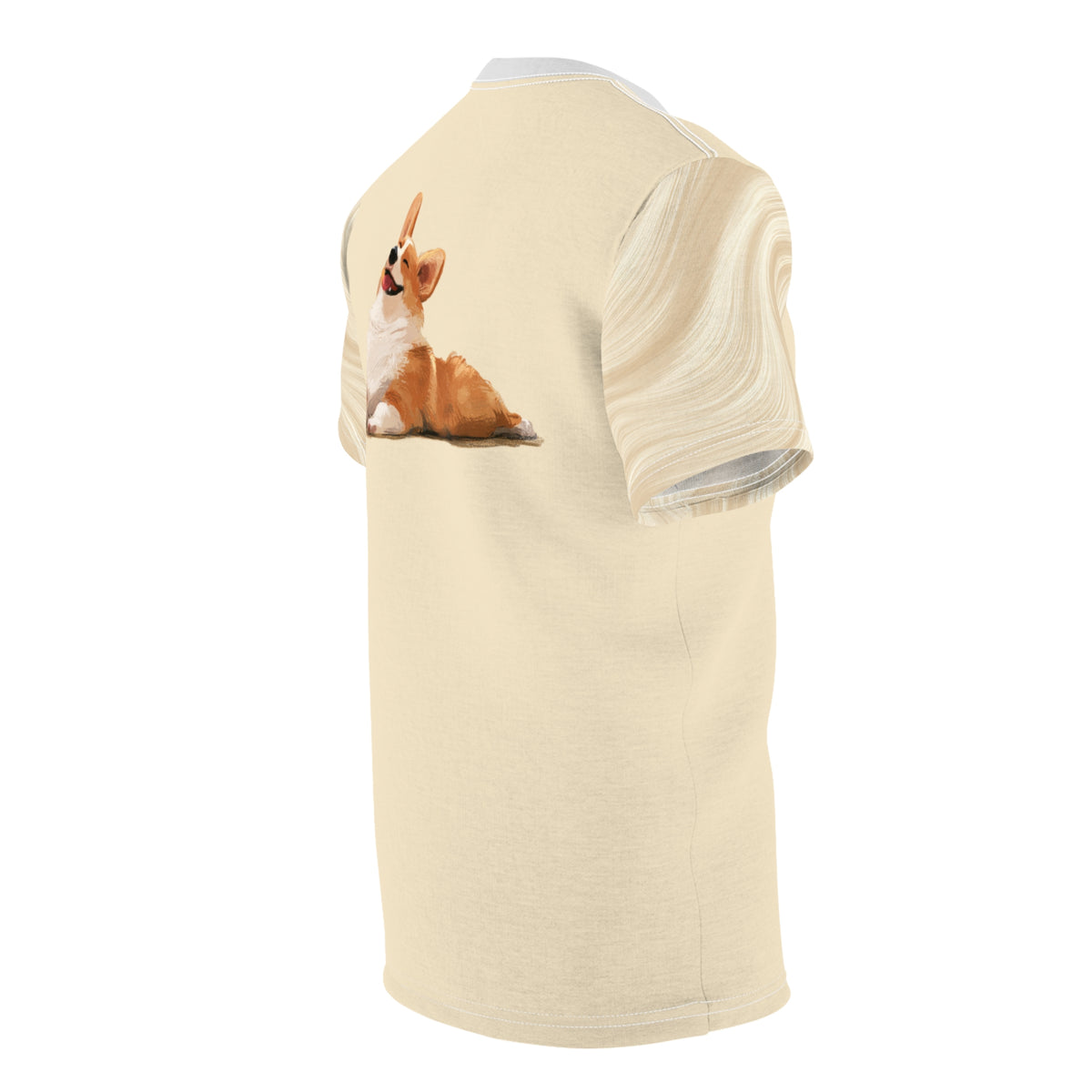 Giddy Sploot Bold Fashion Tee - Creamy Champagne with a Sleeve Swirl Graphic T-Shirt