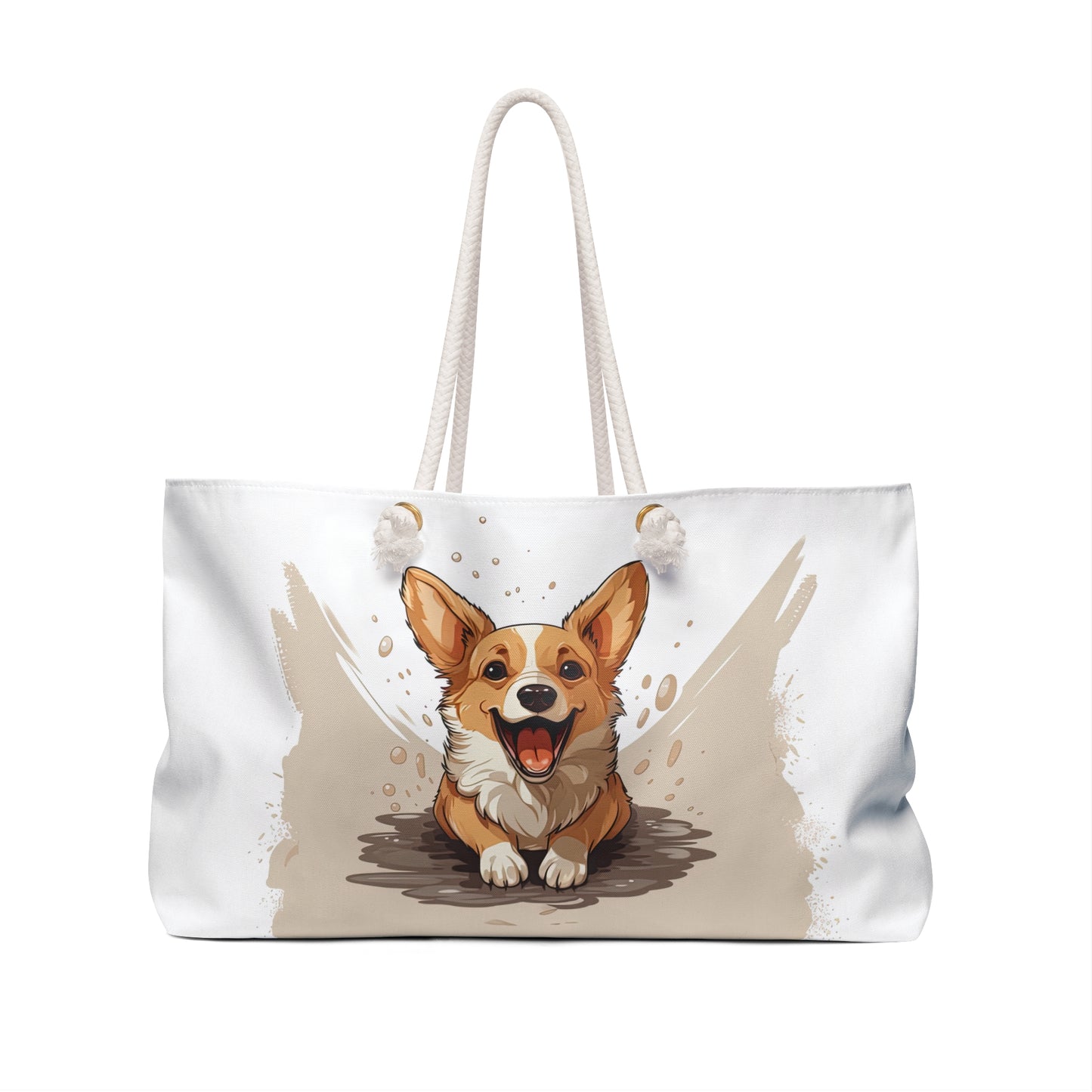 Corgi Cuteness Anime Weekender Beach Bag – Beige & White Corgi Travel Tote